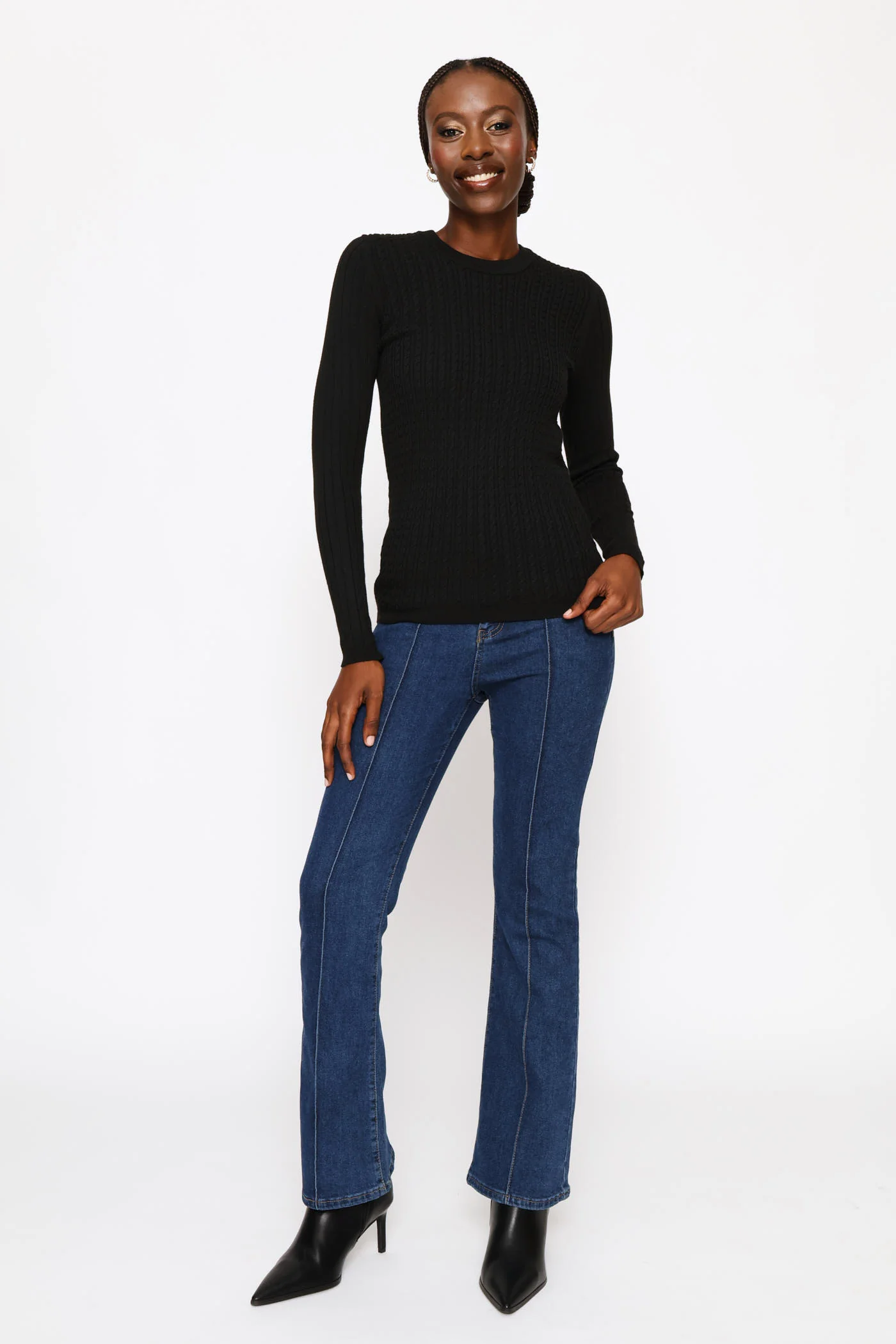 Plain Cable Pullover - Black - Image 6