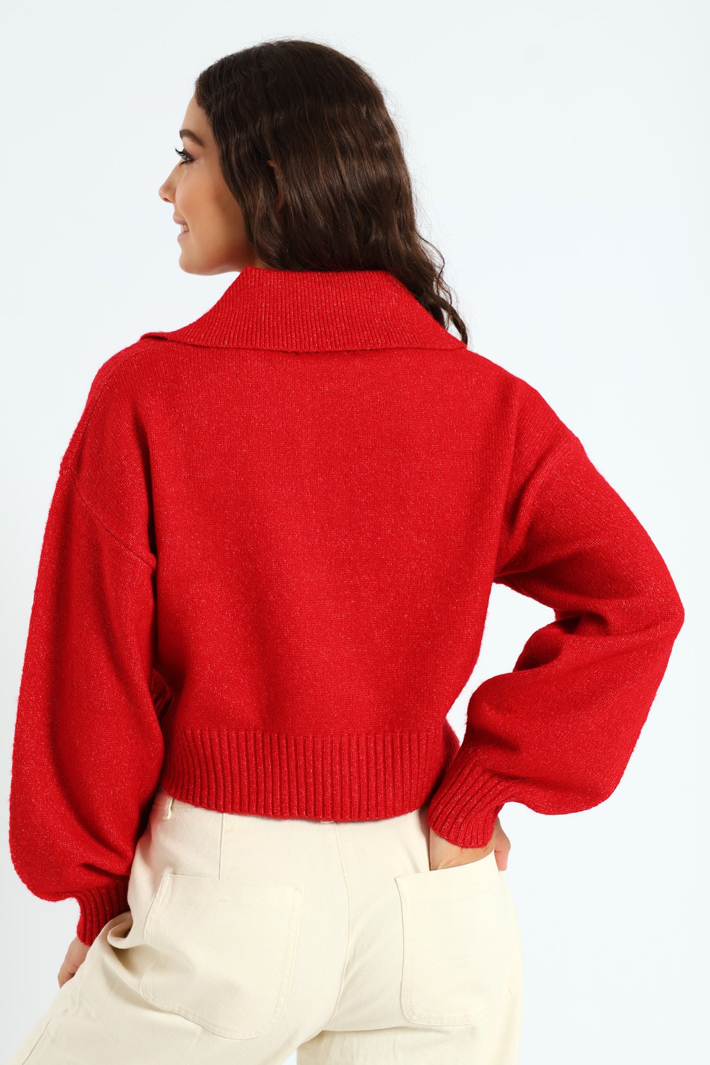 Plain Collar Knitwear - Red - Image 3