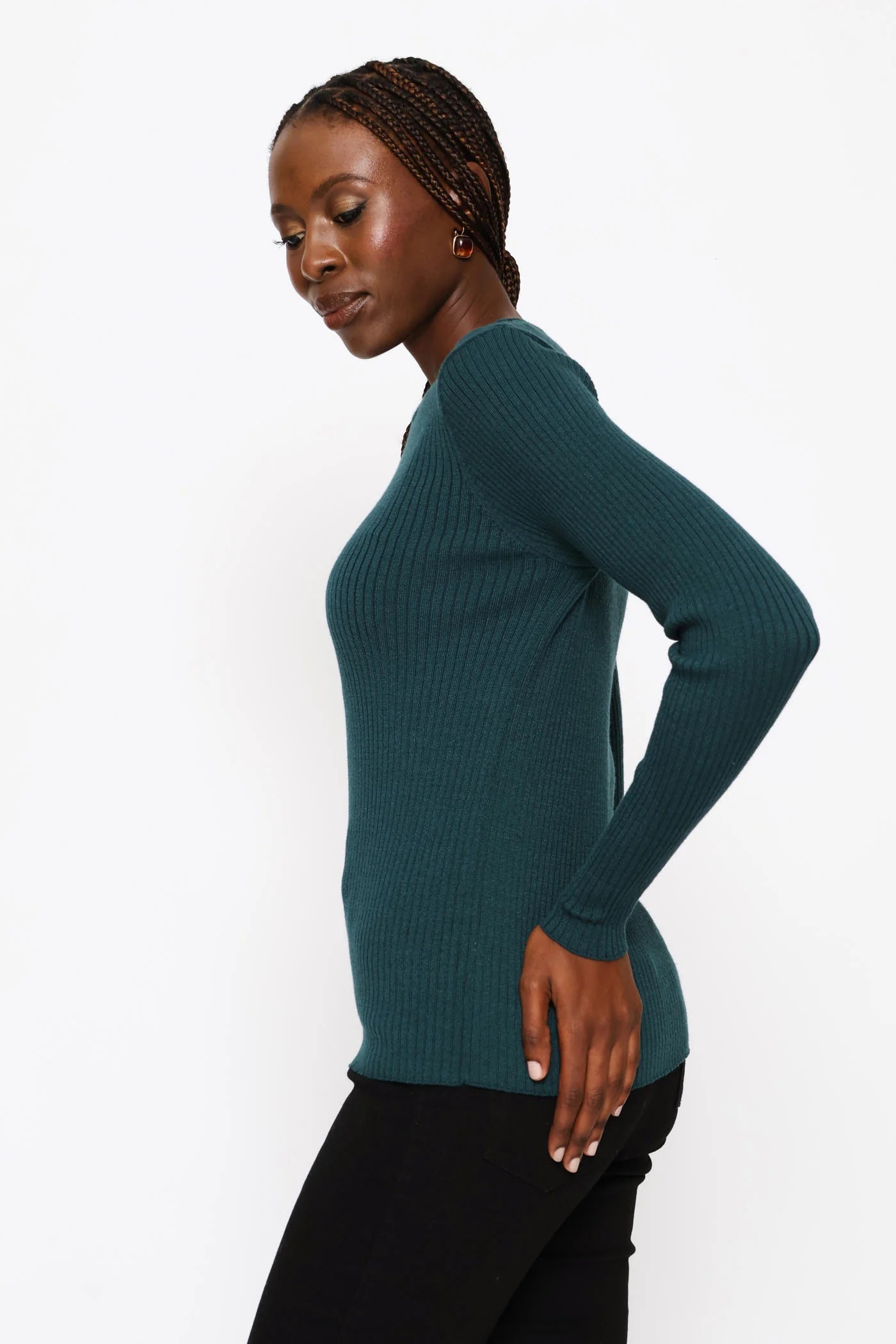 Plain Rib Pullover - Teal - Image 4