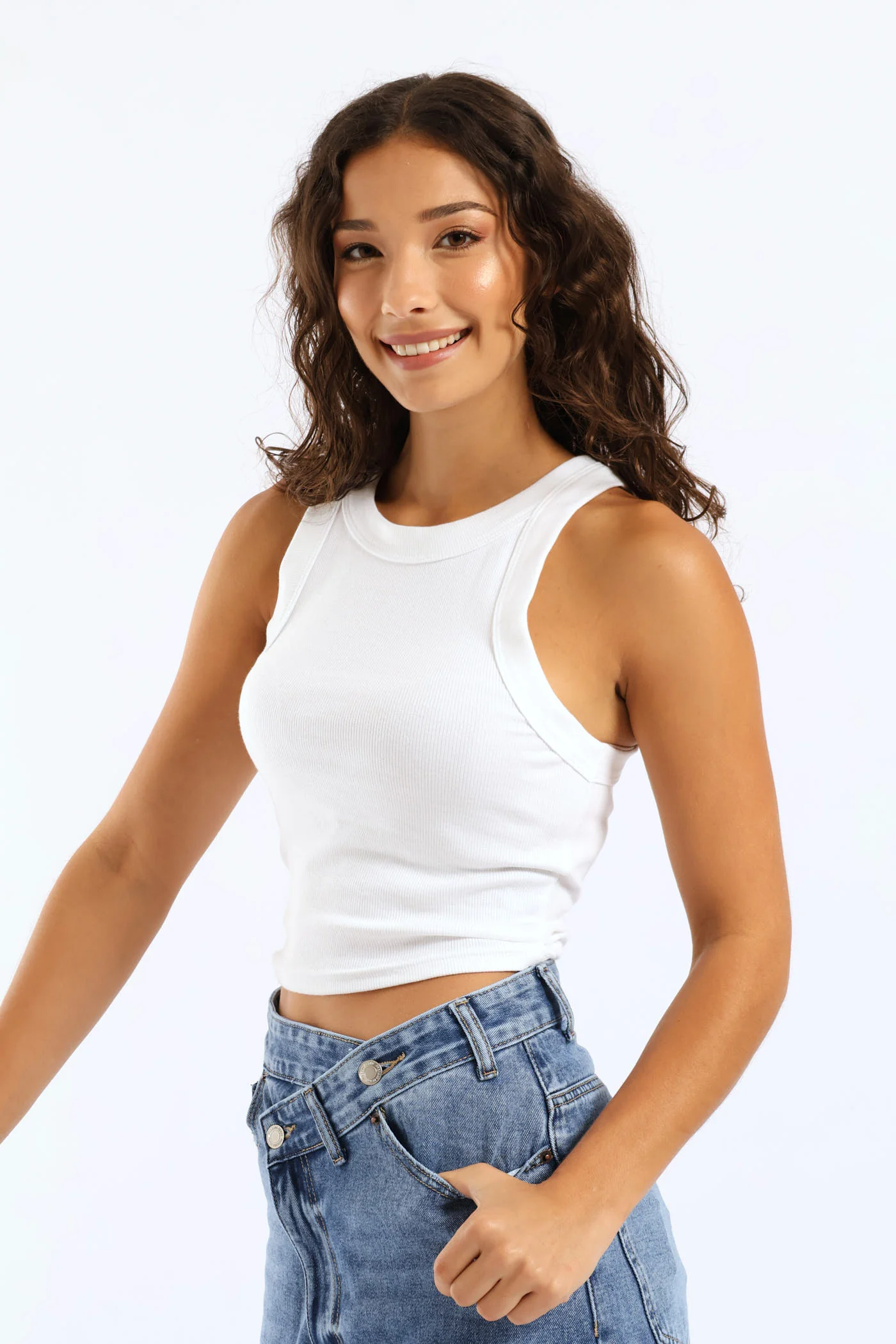 Plain Rib Racer Tank - White - Image 3