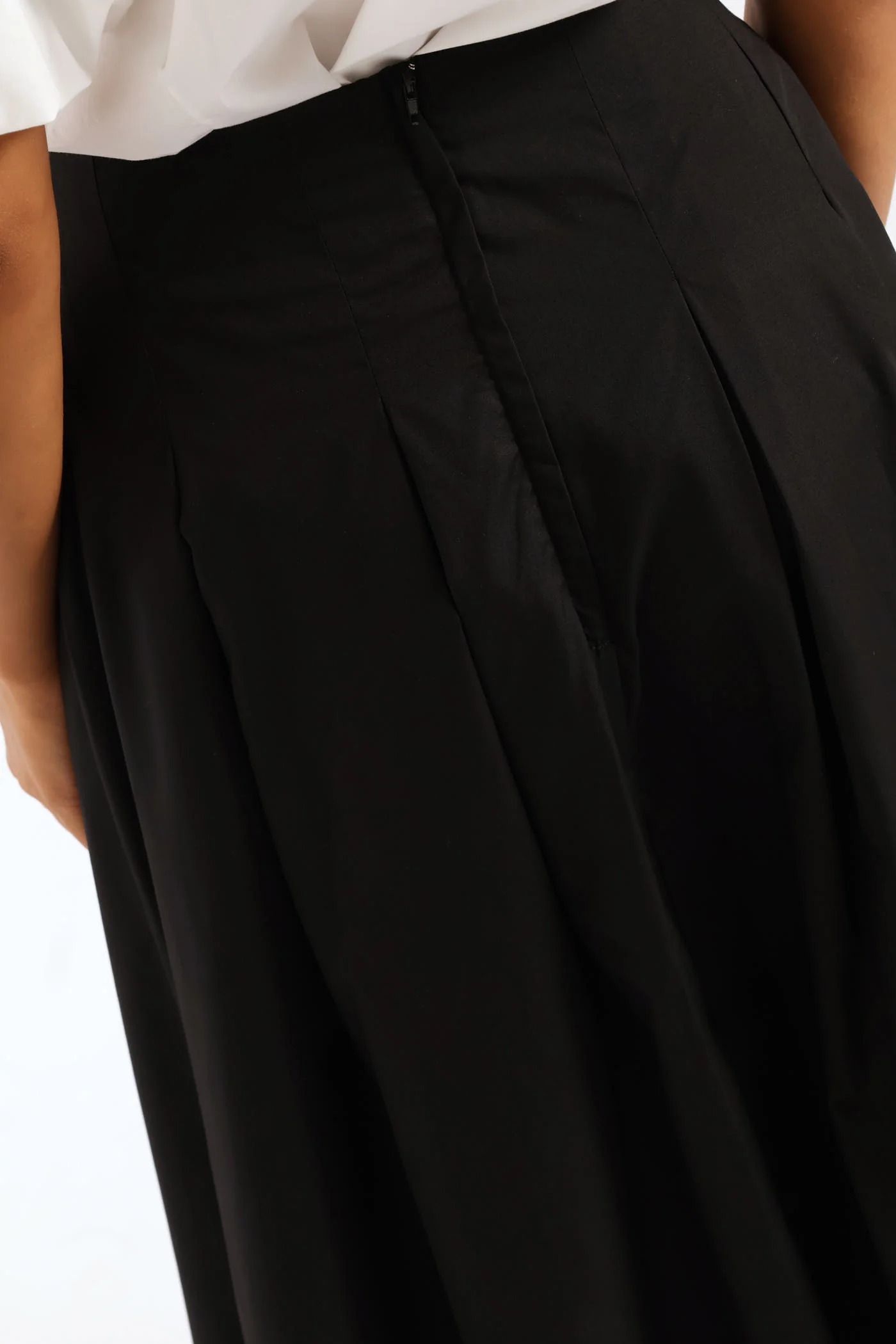 Pleated Poplin Structured Midi Dressy Skirt - Black - Image 6