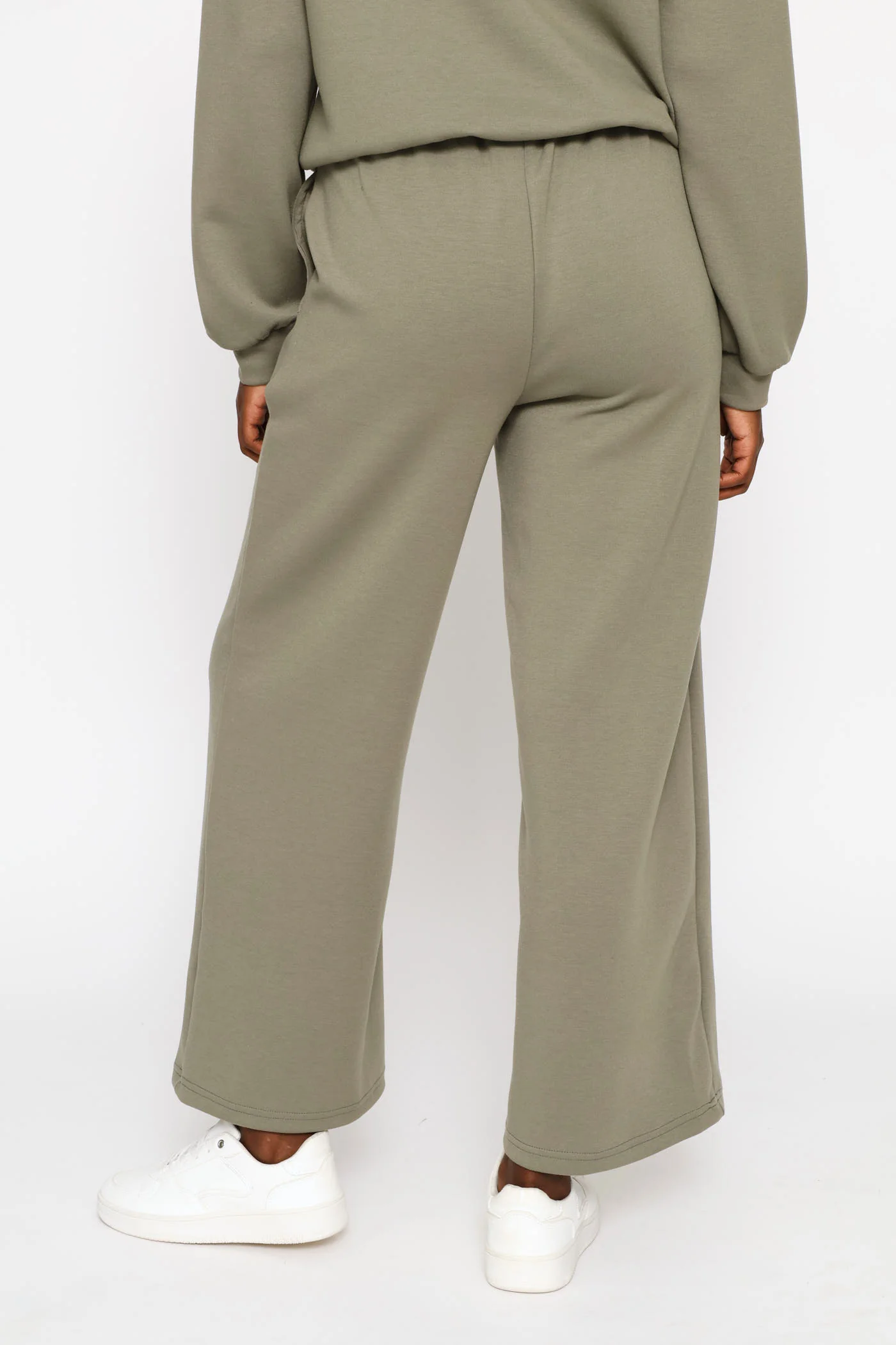 Plush Pintuck Wide Leg Track Pants - Olive - Image 4