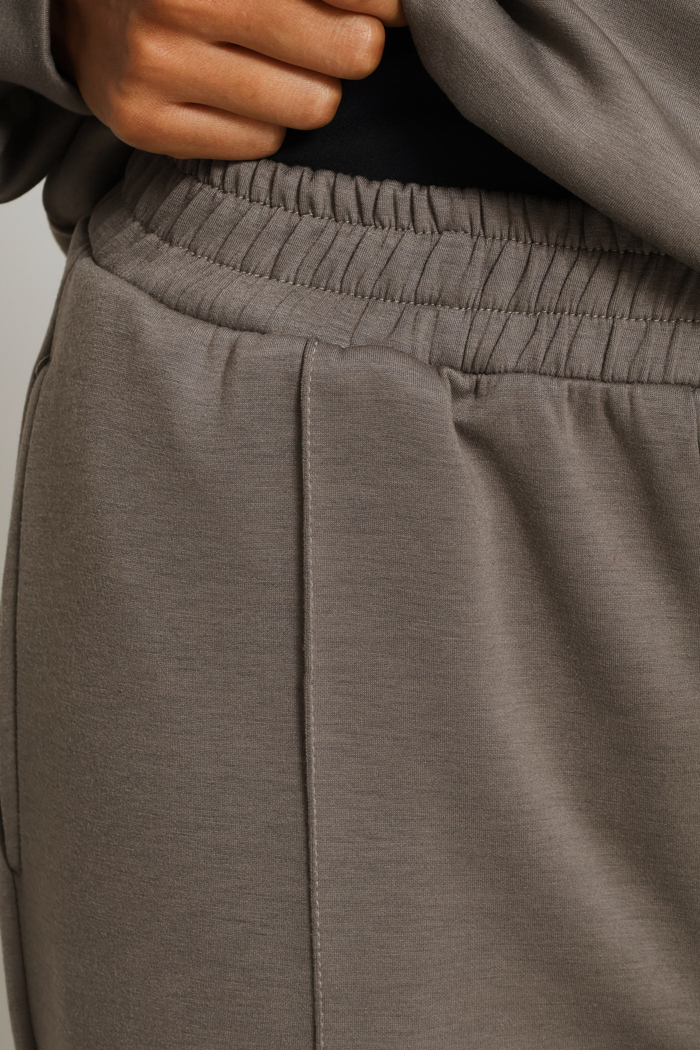 Plush Pintuck Wide Leg Track Pants - Taupe - Image 5
