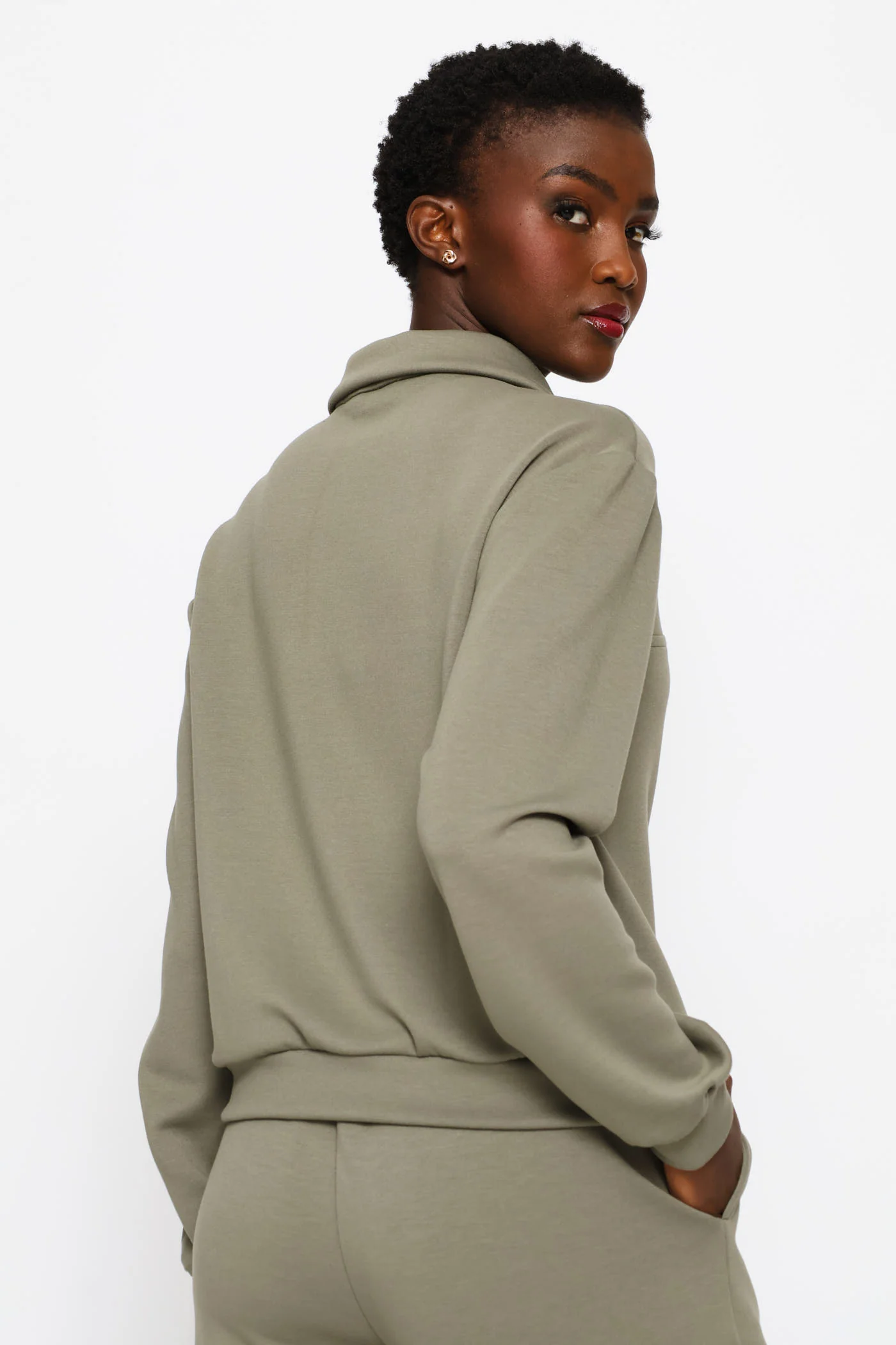Plush Quarter Zip Pullover - Olive - Image 4