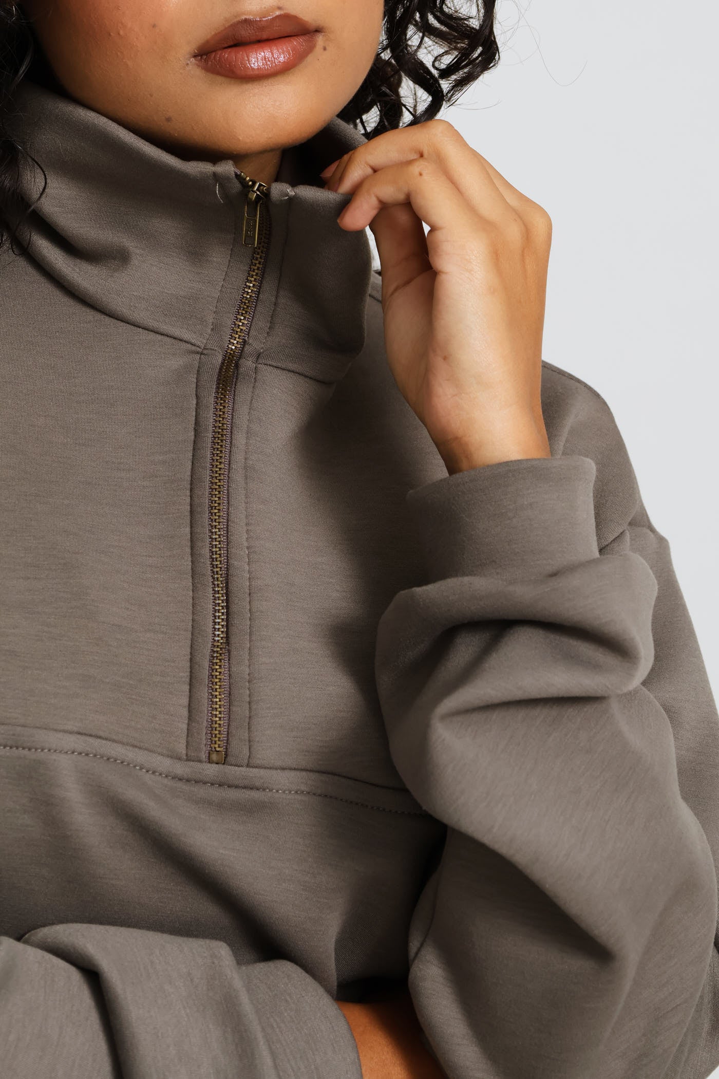 Plush Quarter Zip Pullover - Taupe - Image 2