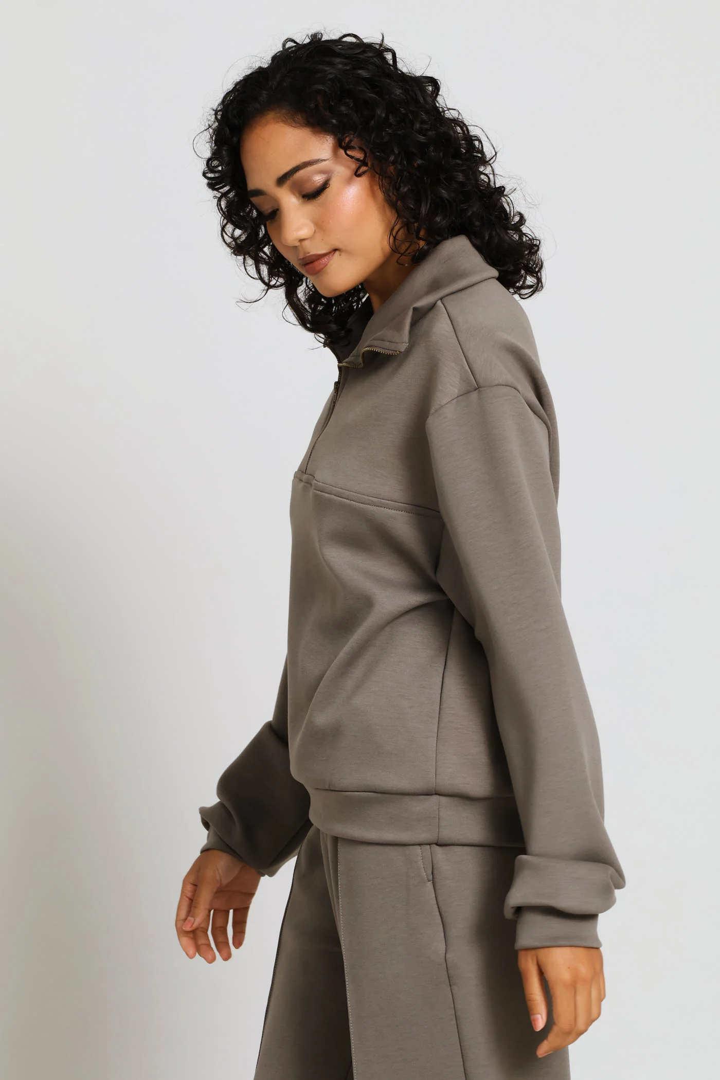 Plush Quarter Zip Pullover - Taupe - Image 4