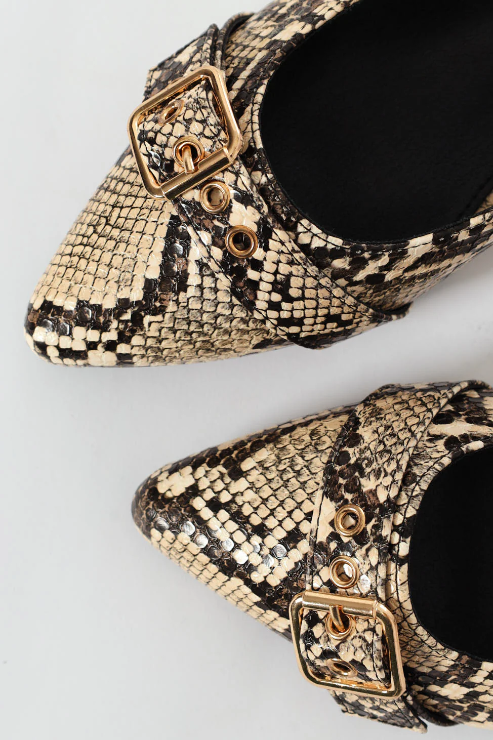 Pointed Toe Buckle Snake Print Sling Back - Image 2