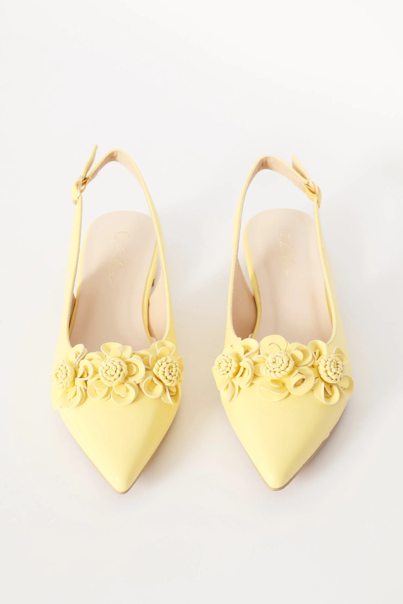 Pointy Croc Flower Slingback - Light Yellow - Image 5