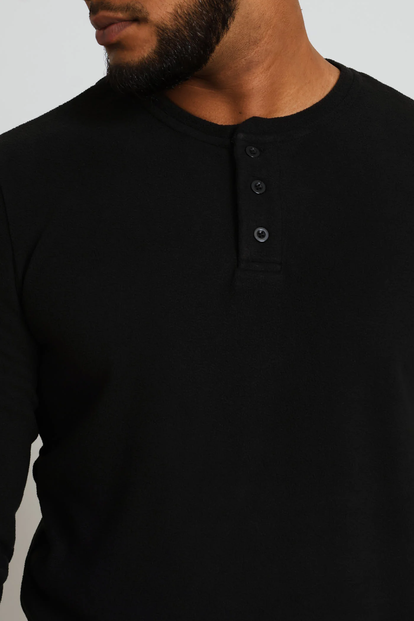 Polar Fleece Long Sleeve Henley Top & Check Pants Set - Black - Image 3