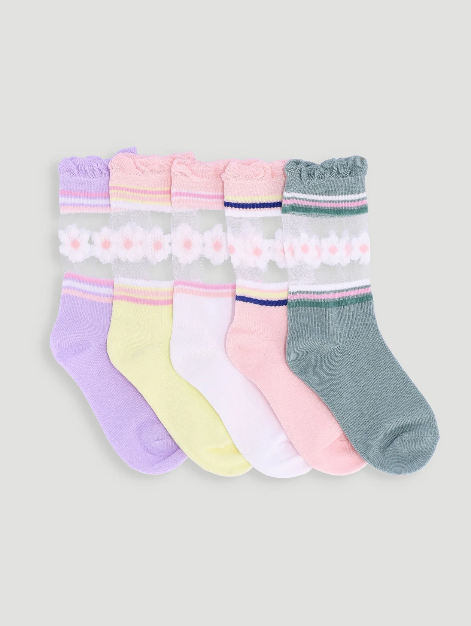 Pre-Girls 5 Pack Daisy Anklet Socks - Multi