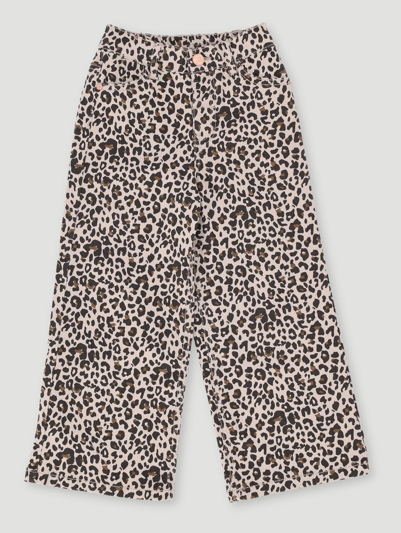 Pre-Girls Leapord Print Wideleg Denim - Stone