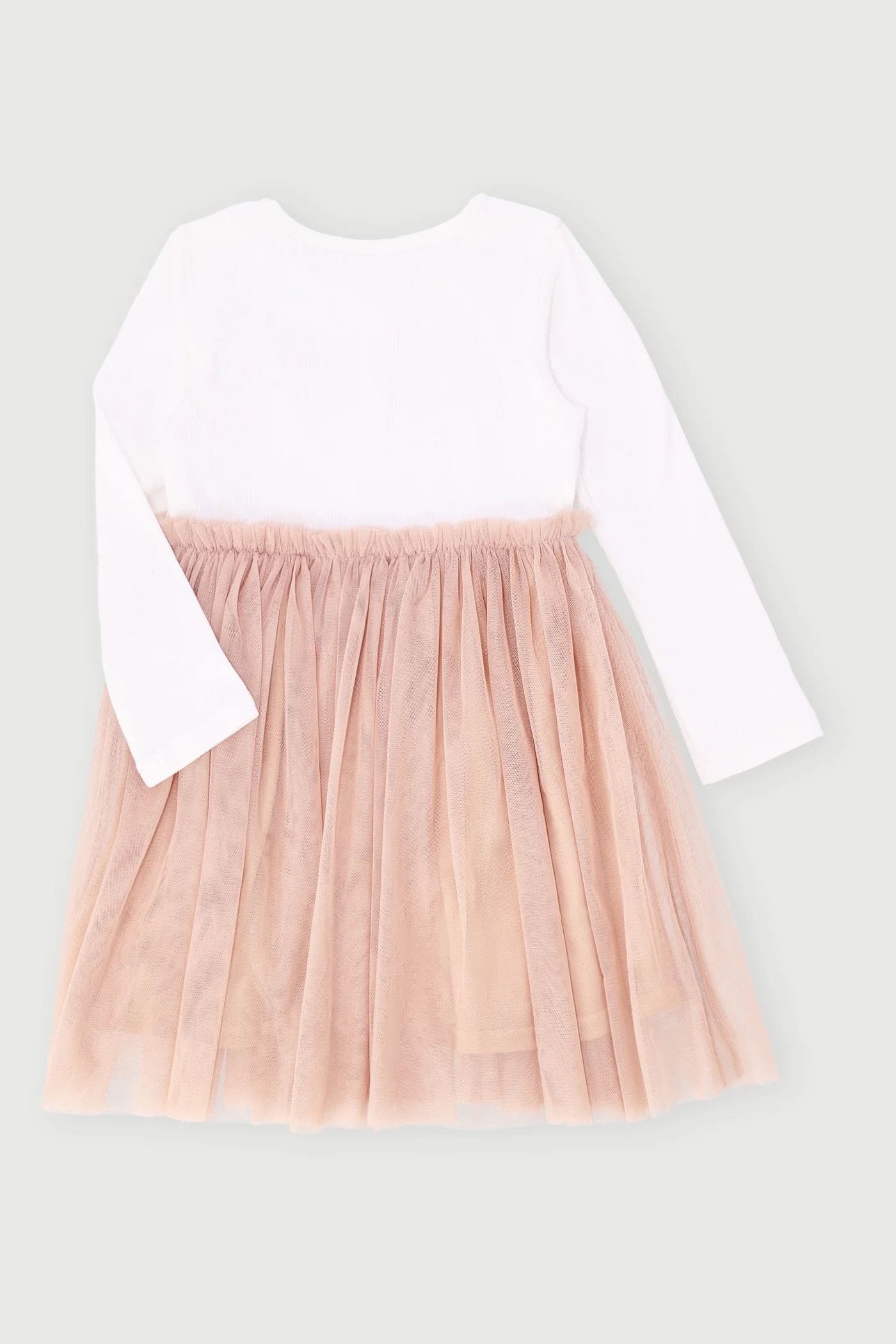 Pre-Girls Long Sleeve Rib Mesh Heart Embroidered Dress - Blush - Image 3