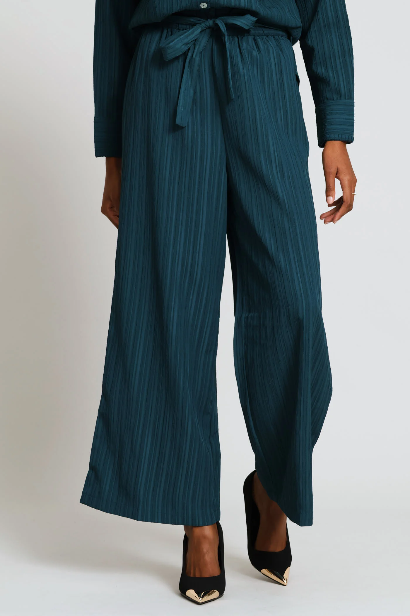 Pull-On Self Belt Wide Leg Pant - Teal - Image 3