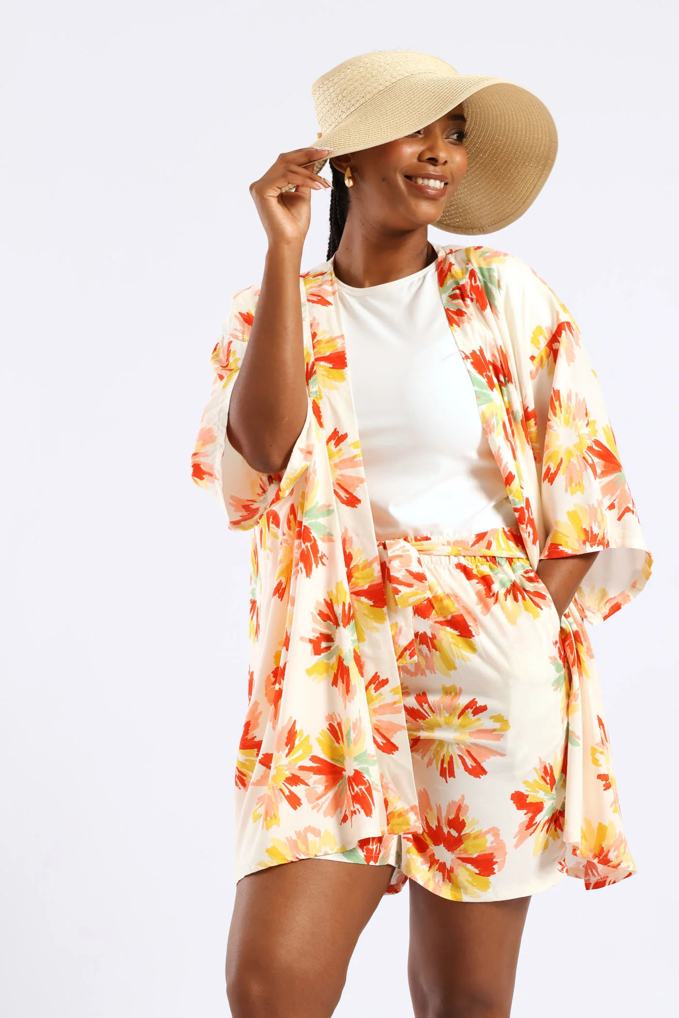 Pull-On Self Tie Floral Mid Thigh Short - Multi - Image 2