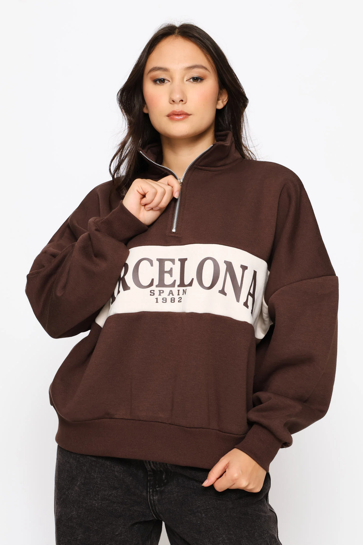 Quarter Zip BARCELONA Pullover - Mocha - Image 3