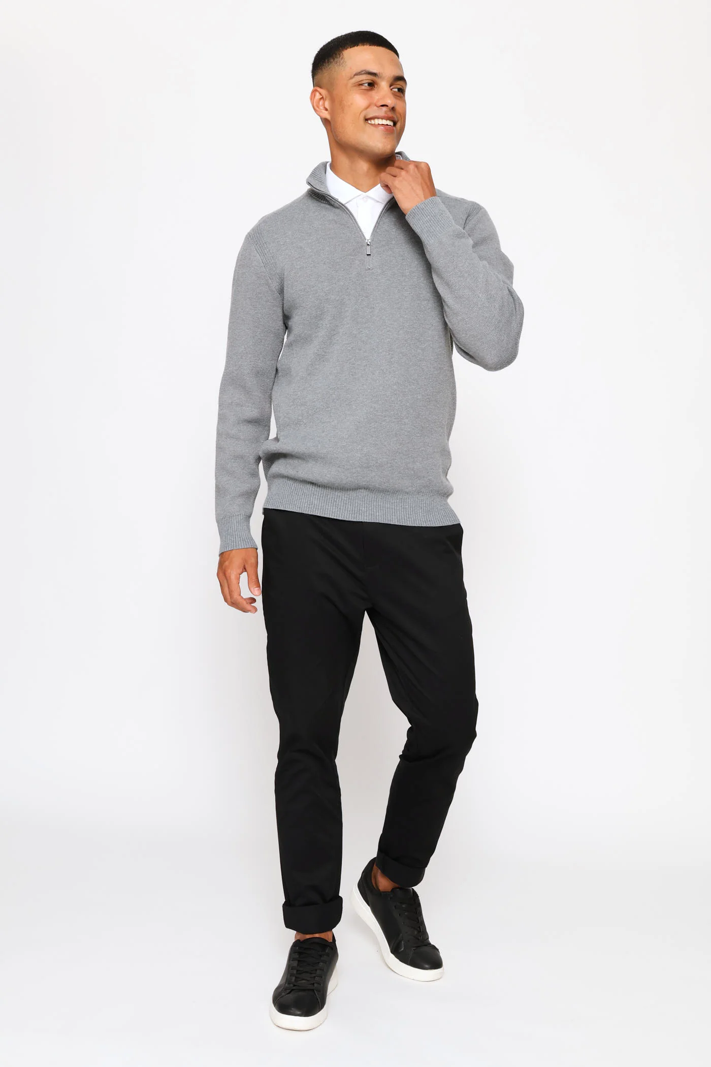 Quarter Zip Knitwear - Grey Melange - Image 6