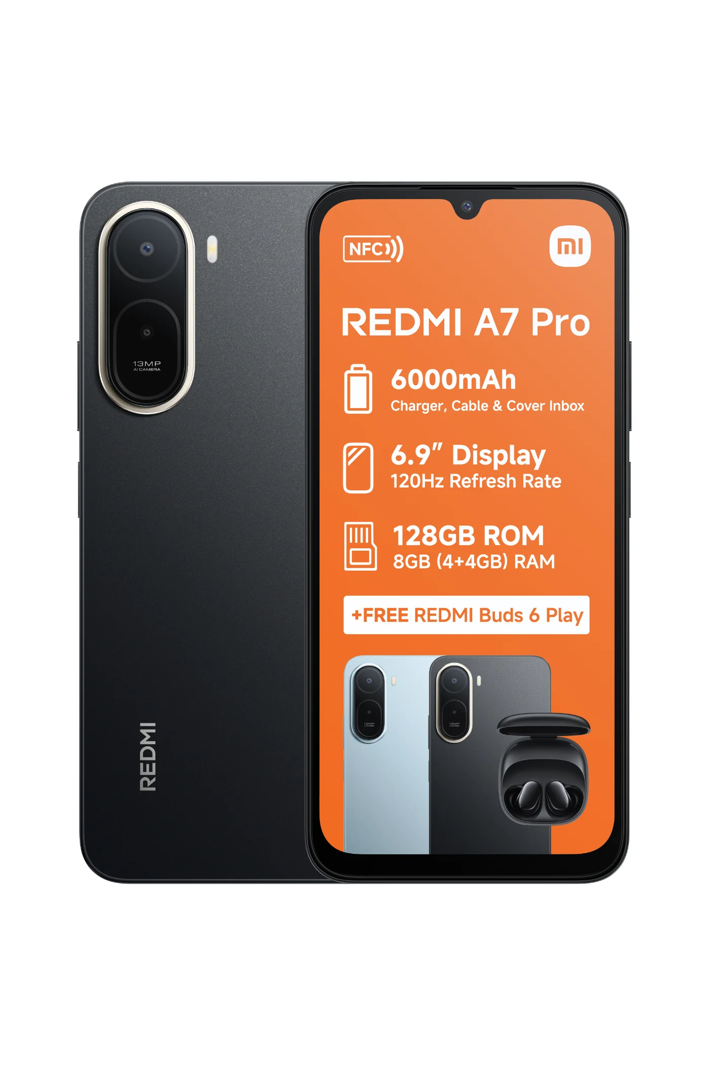 REDMI A7 PRO +BUDS 6PLAY Dual Sim Cellphone - Black - Image 2