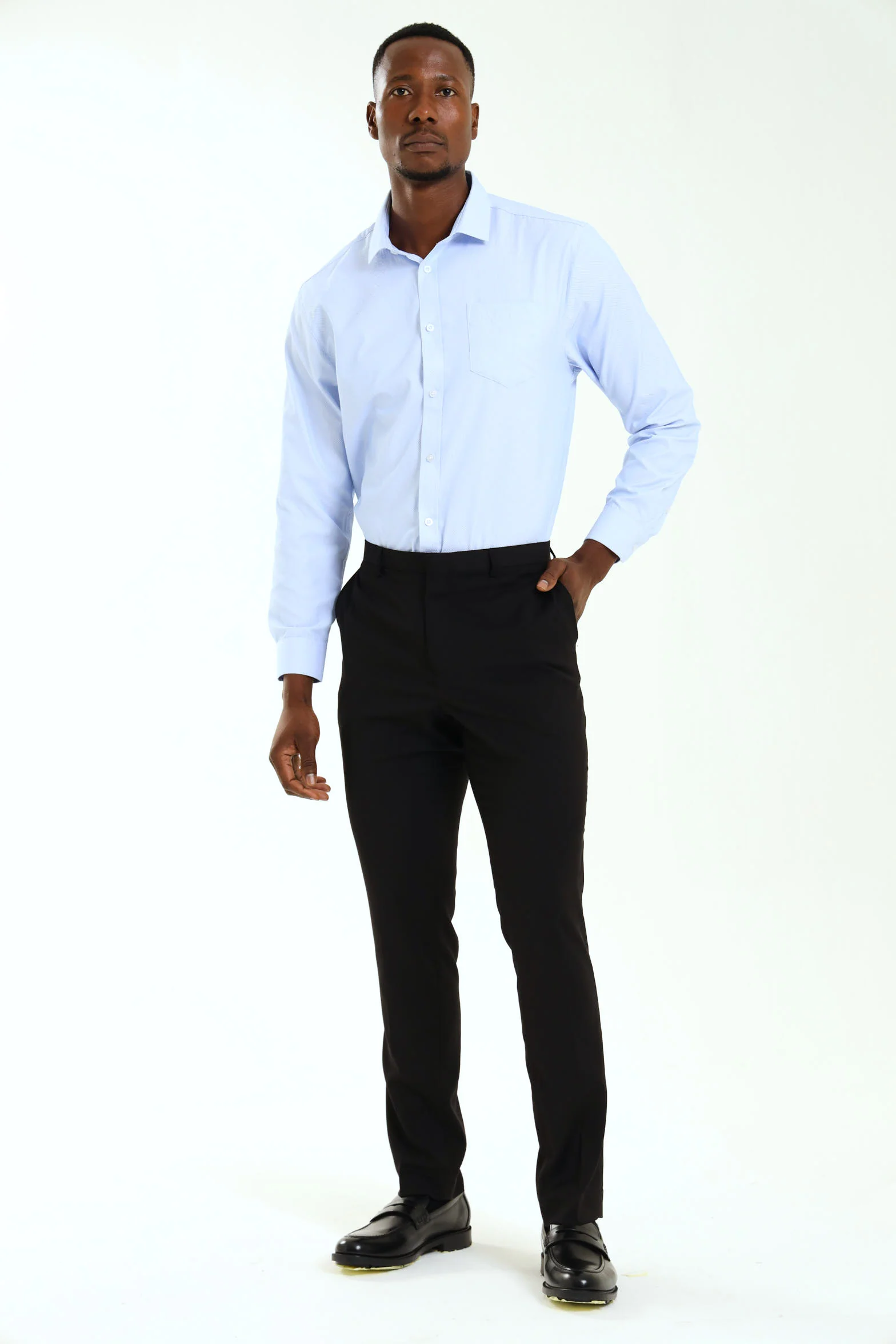Regular Tonal Check Textured Long Sleeve Shirt - Light Blue - Image 4