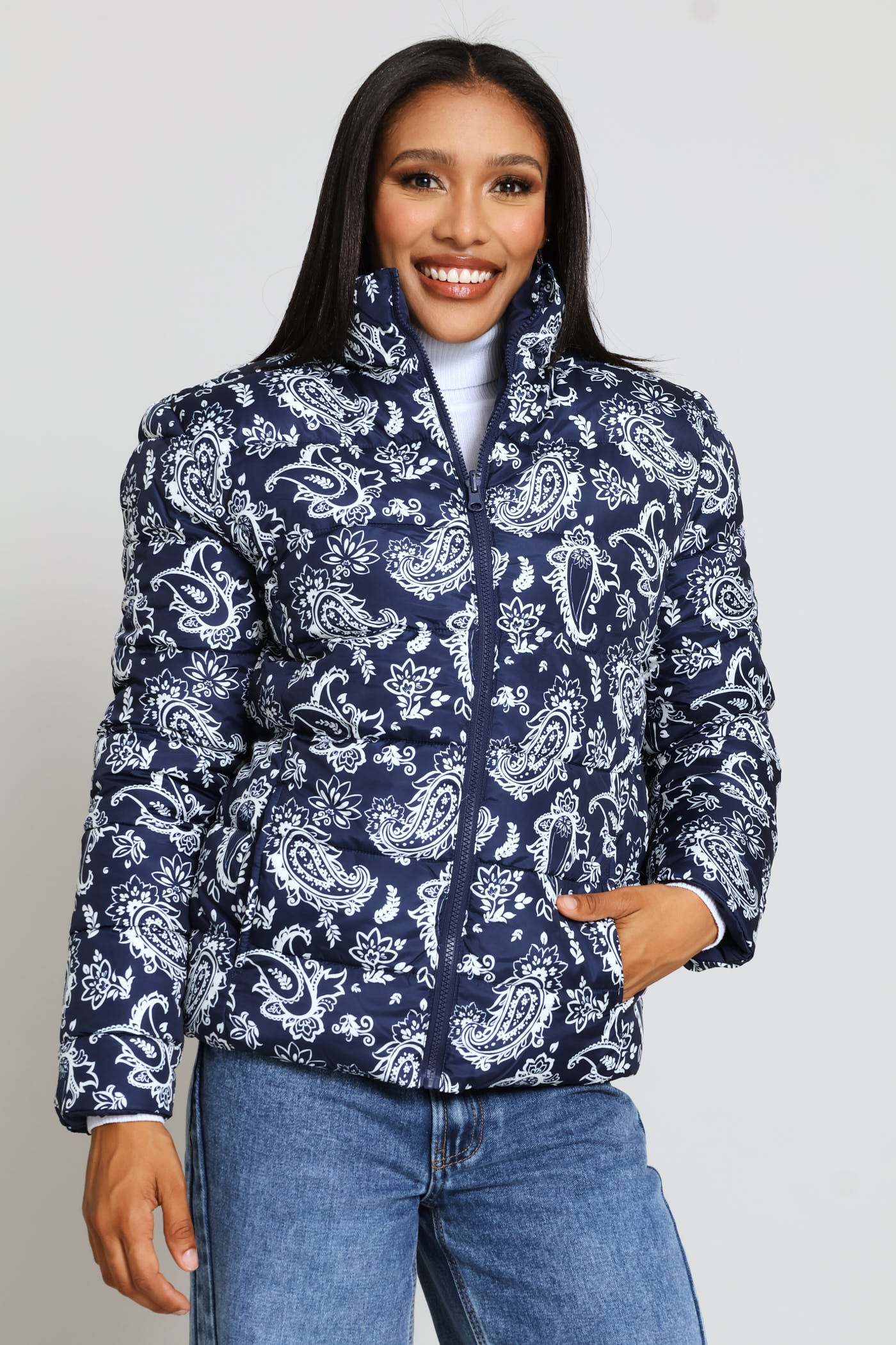 Reversible Puffer Jacket - Navy/White