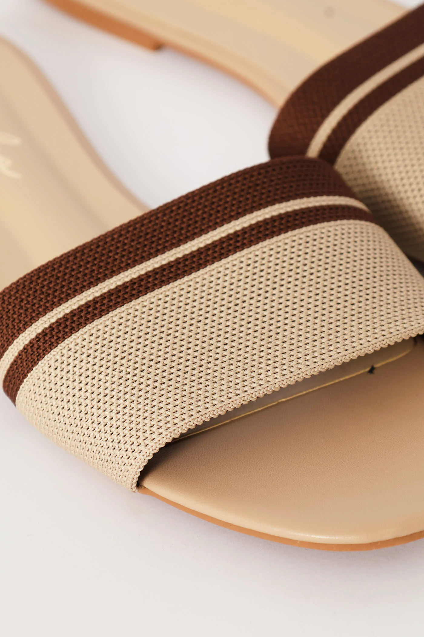 Ribbed Single Band Mule Sandal - Brown/Beige - Image 2