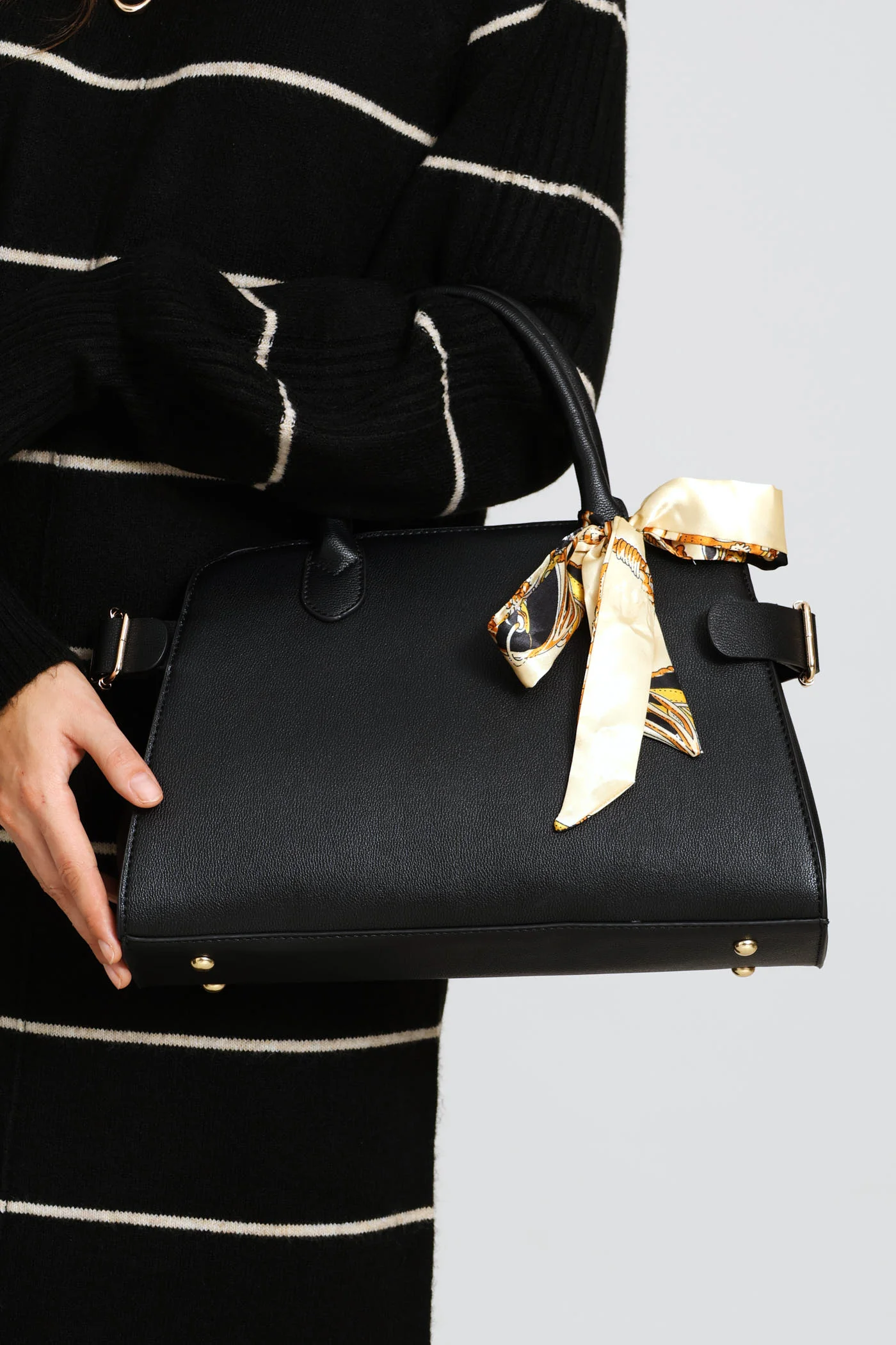 Ribbon Trim Gold Hardware Barrel Bag - Black - Image 2
