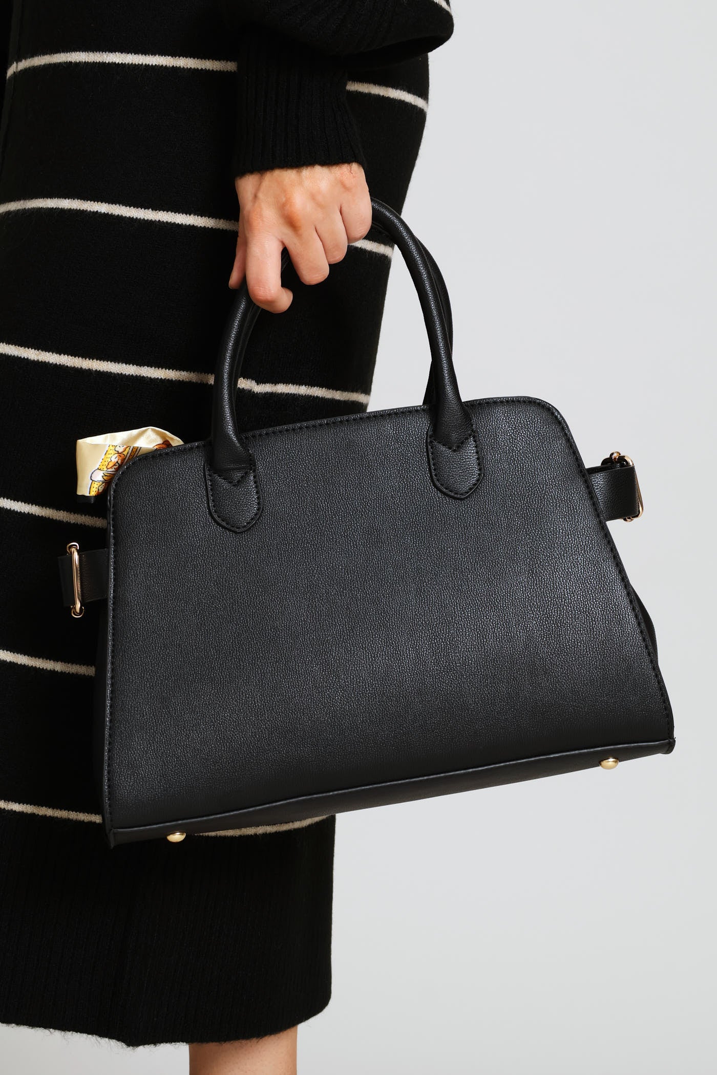 Ribbon Trim Gold Hardware Barrel Bag - Black - Image 4