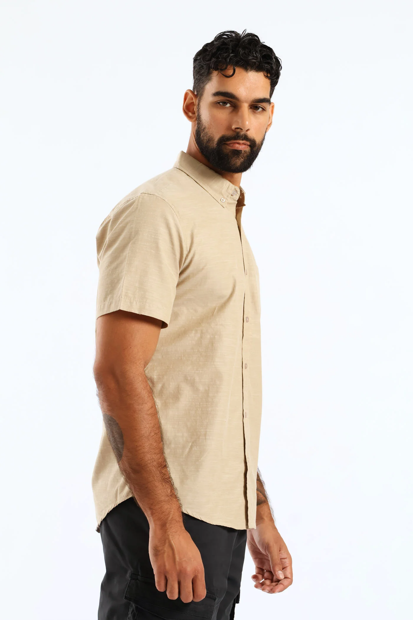 Ringspun Slub Button Down Shirt - Stone - Image 4