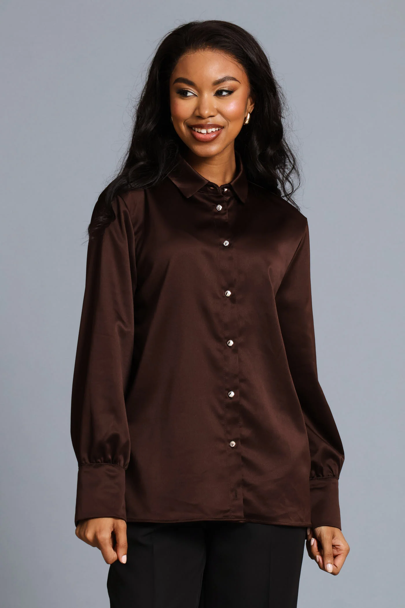 Satin Shirt - Chocolate - Image 5