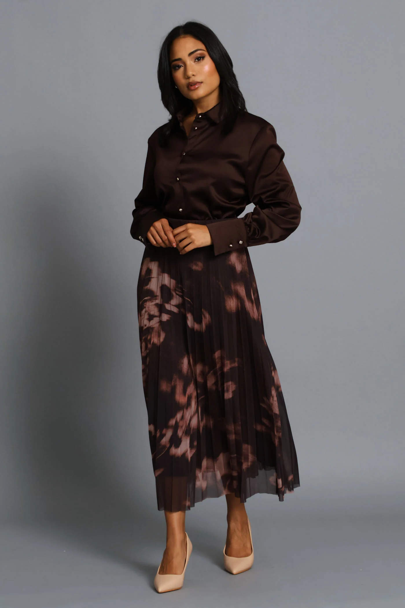Satin Shirt - Chocolate - Image 6