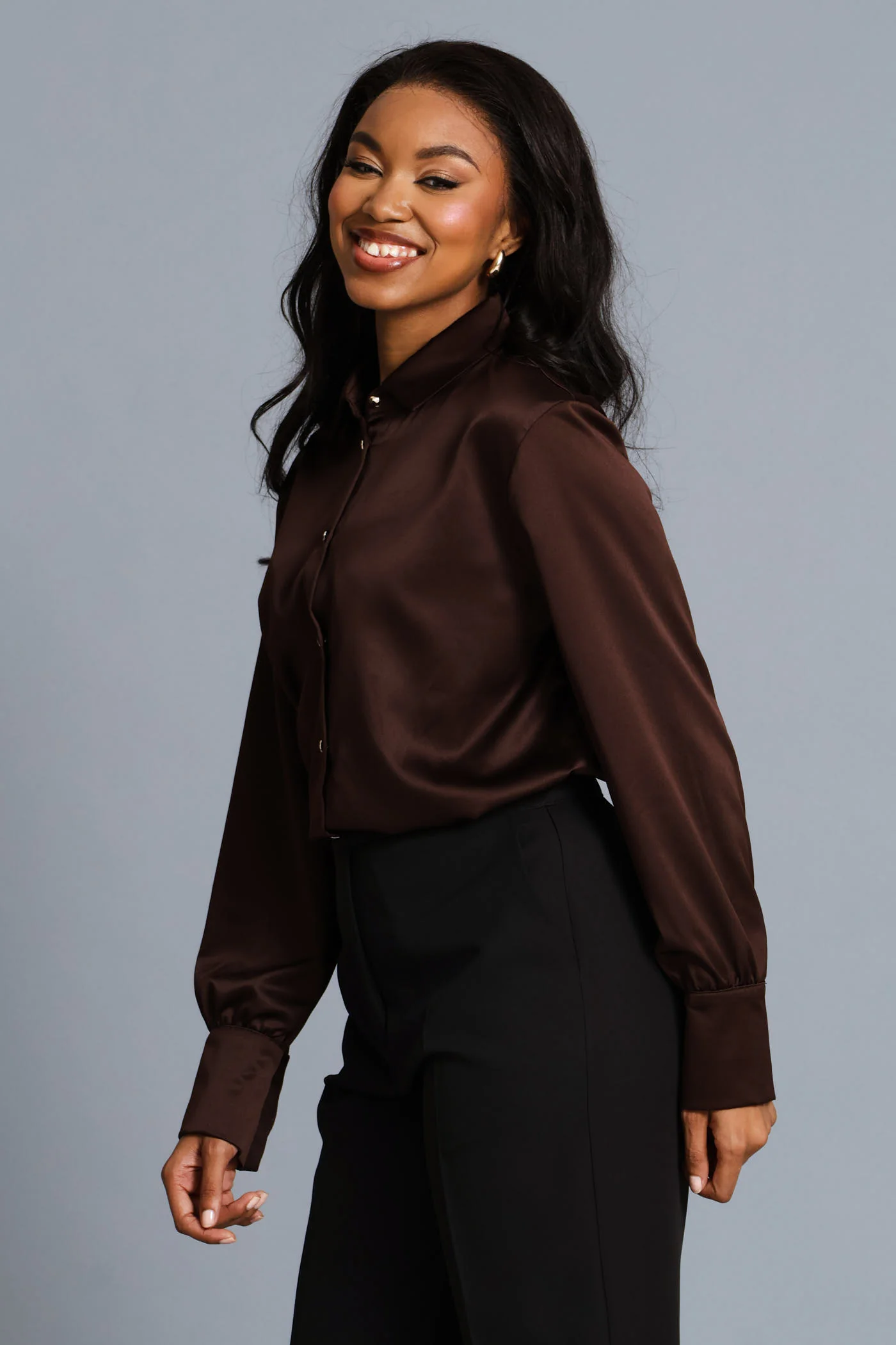 Satin Shirt - Chocolate - Image 7
