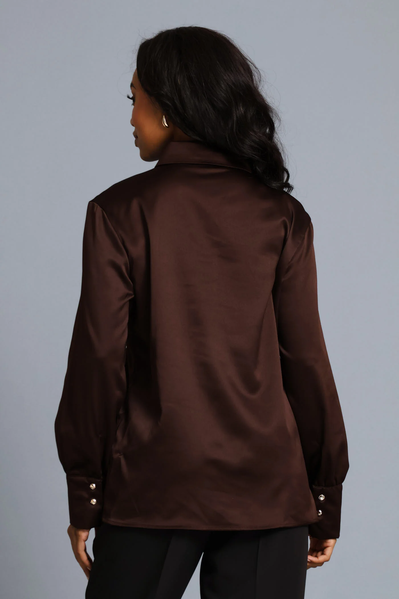 Satin Shirt - Chocolate - Image 8