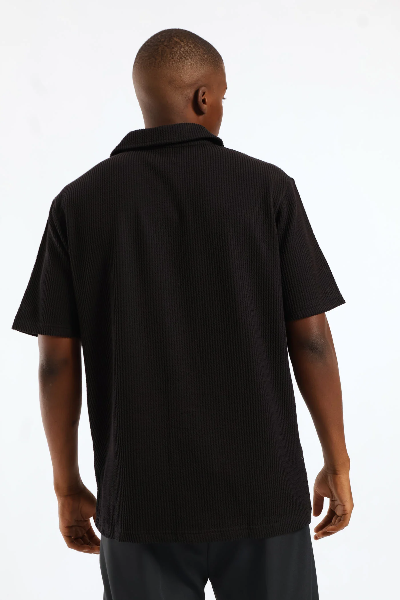 Seersucker Button Through Shirt - Black - Image 5
