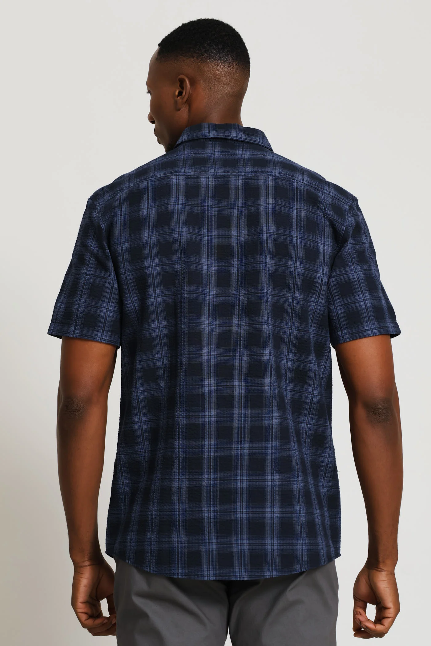 Seersucker Regular Check Shirt - Navy - Image 8