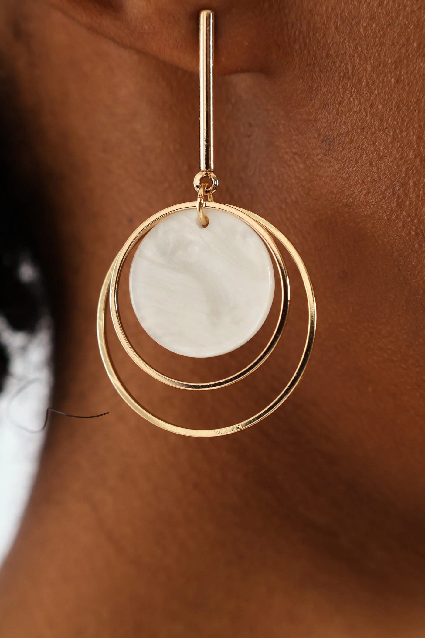Shell Disc Drop Earrings - Gold - Image 3