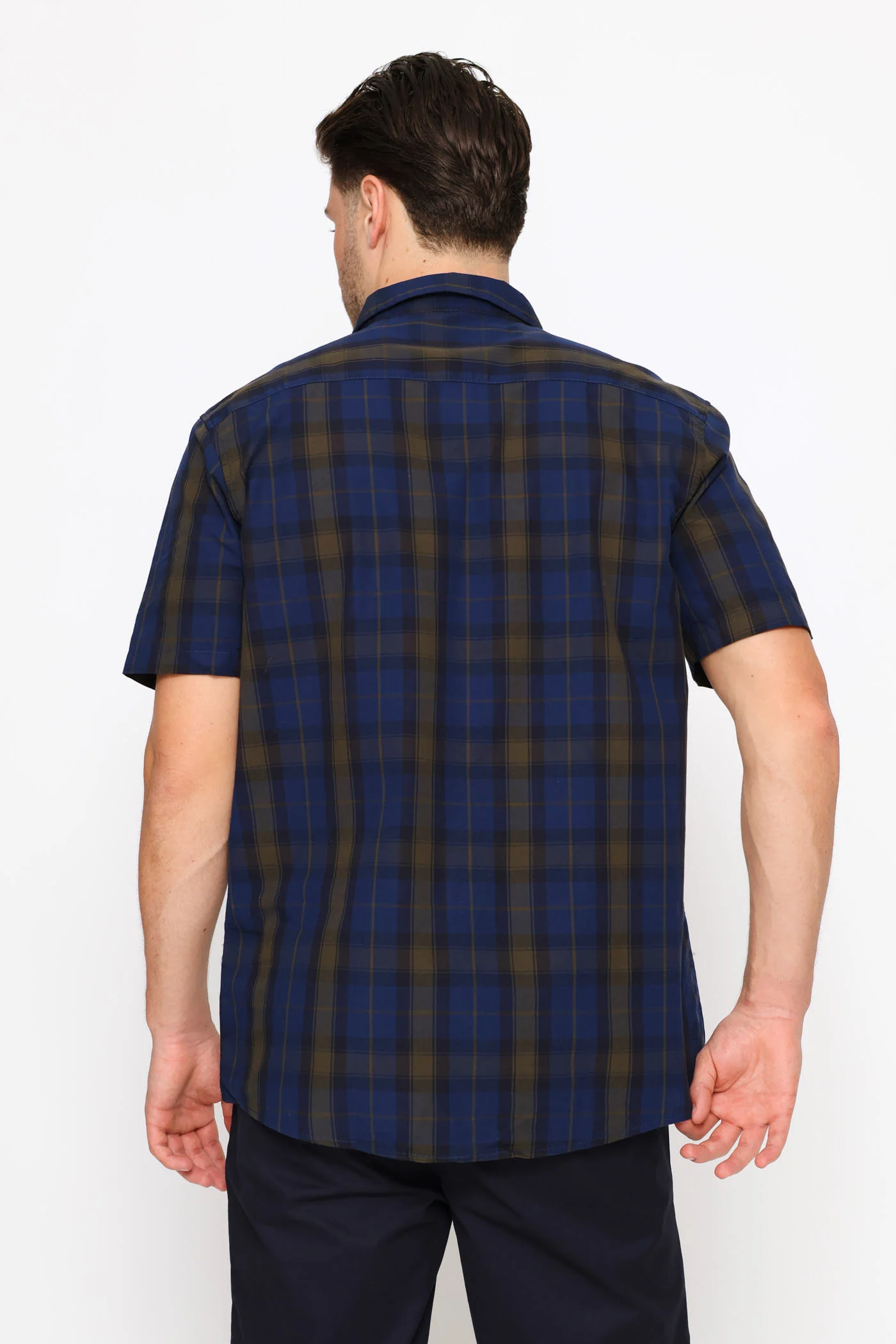 Short Sleeve Regular Check Shirt - Navy/Fatigue - Image 4