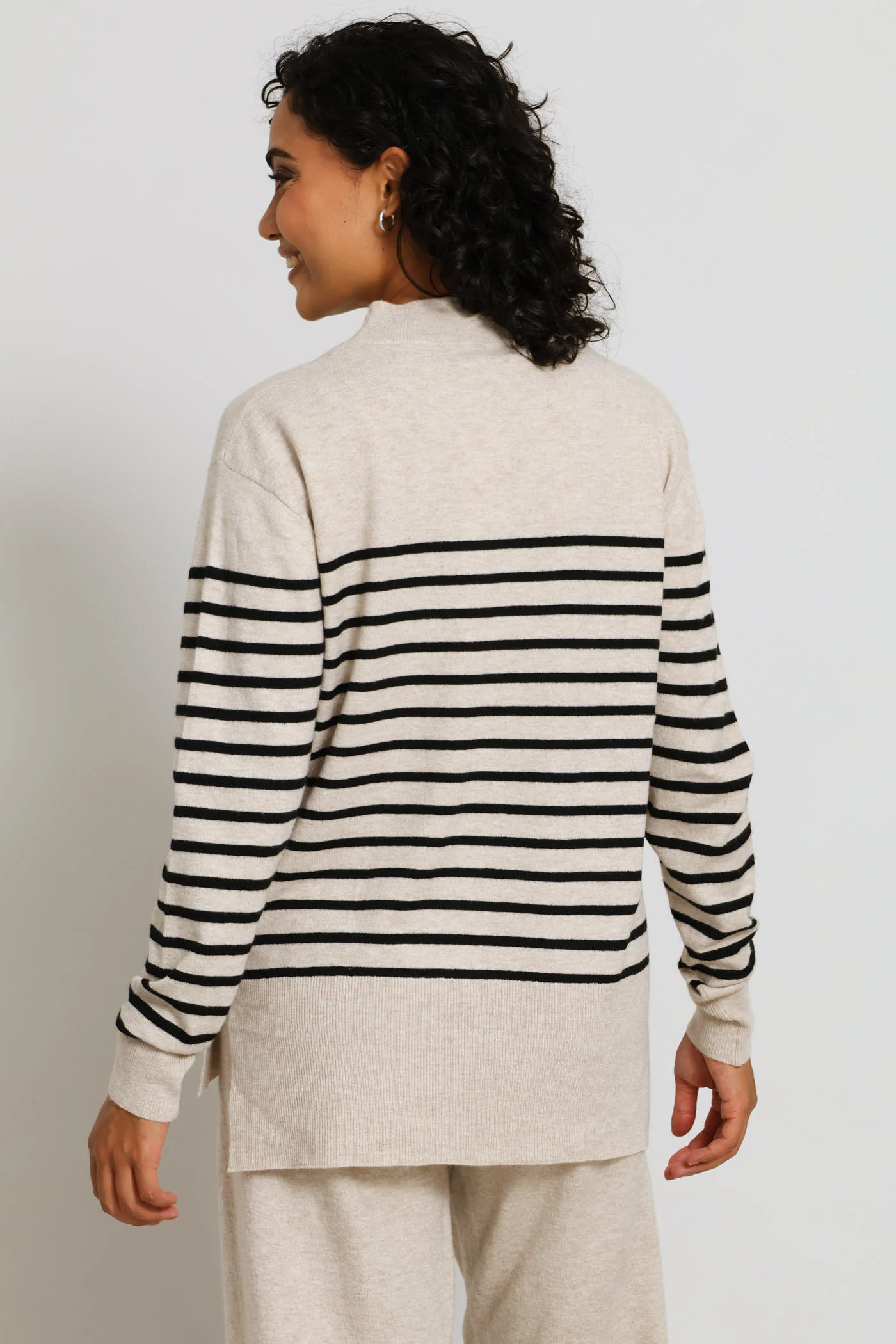 Side Slit Stripe Pullover - Oatmeal Melange - Image 5
