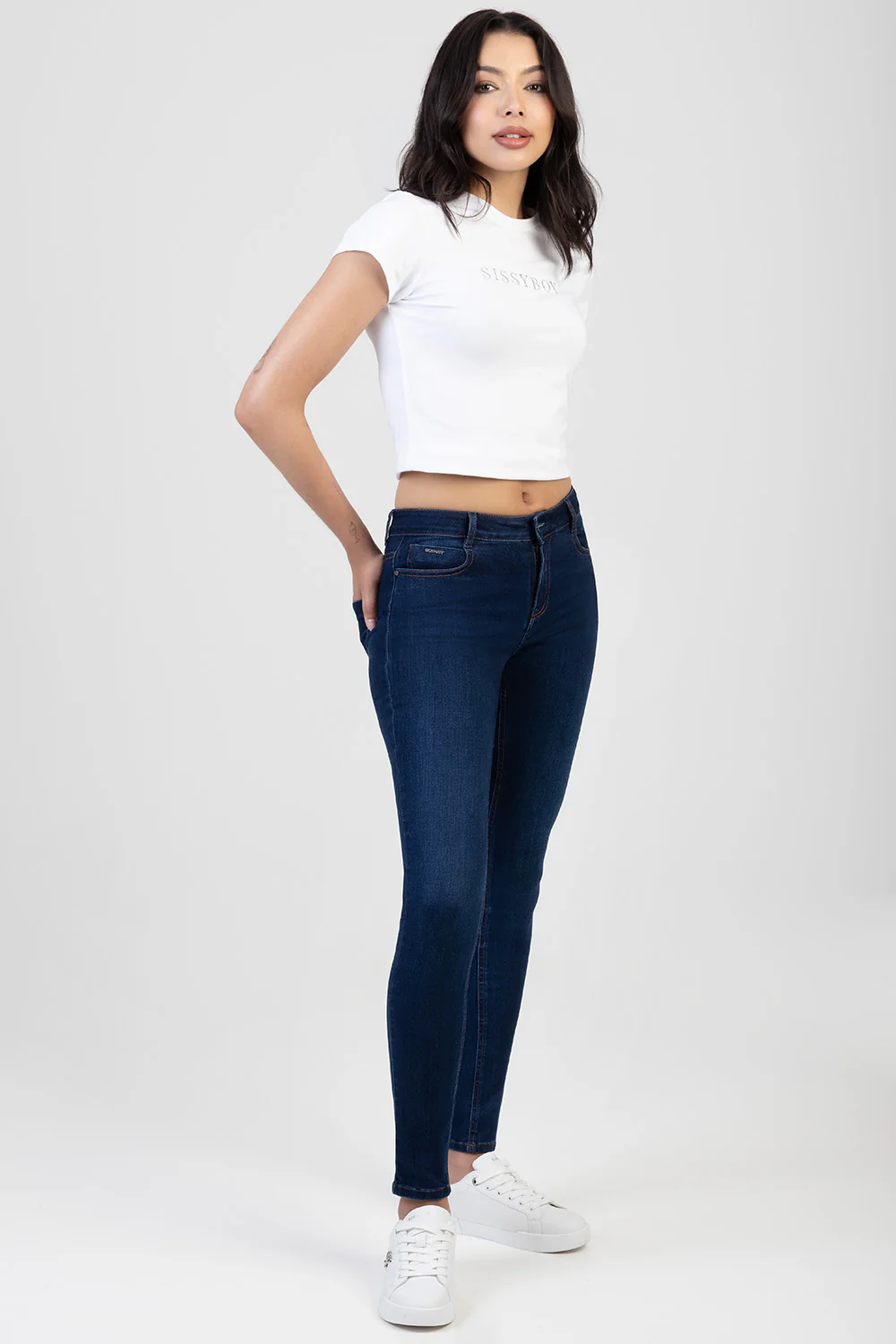 Skinny Rinse Wash Denim With Slight Brushing - Dark Wash Ink - Image 6