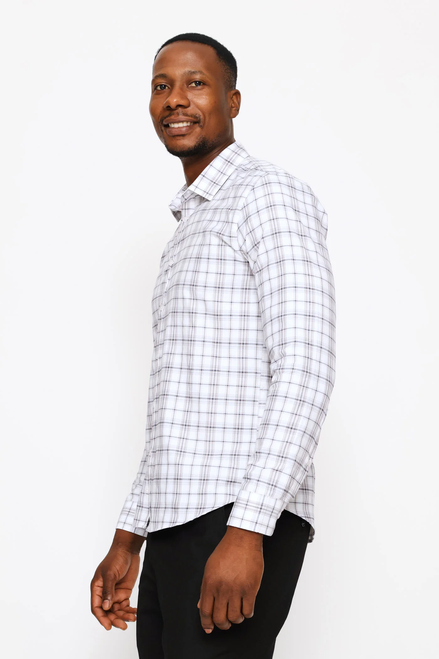 Slim Multi Check Textured Shirt - Grey/White - Image 3