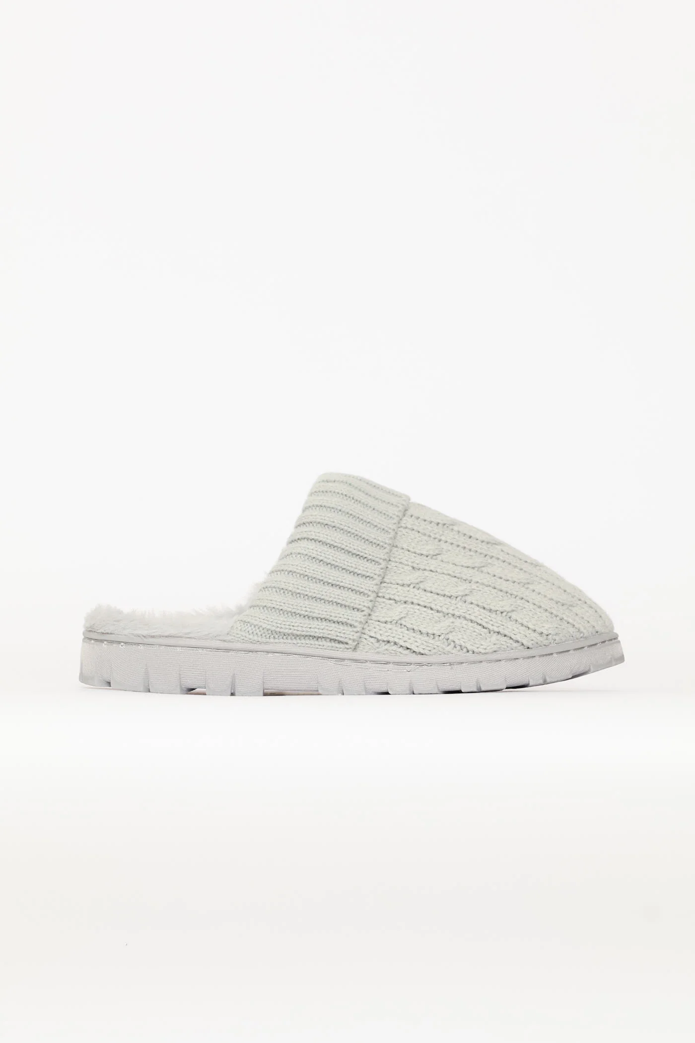 Cable Knit Detail Slipper - Grey - Image 3