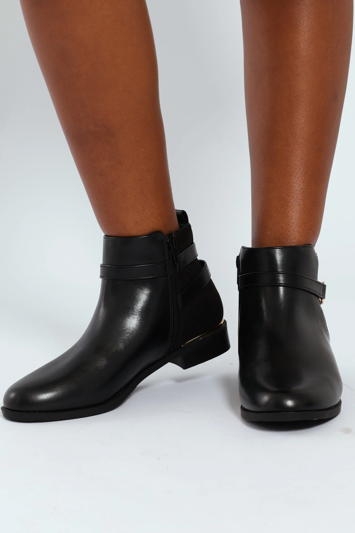 Smart Flat Chelsea Boot With Gold Buckle Trim - Black - Image 4