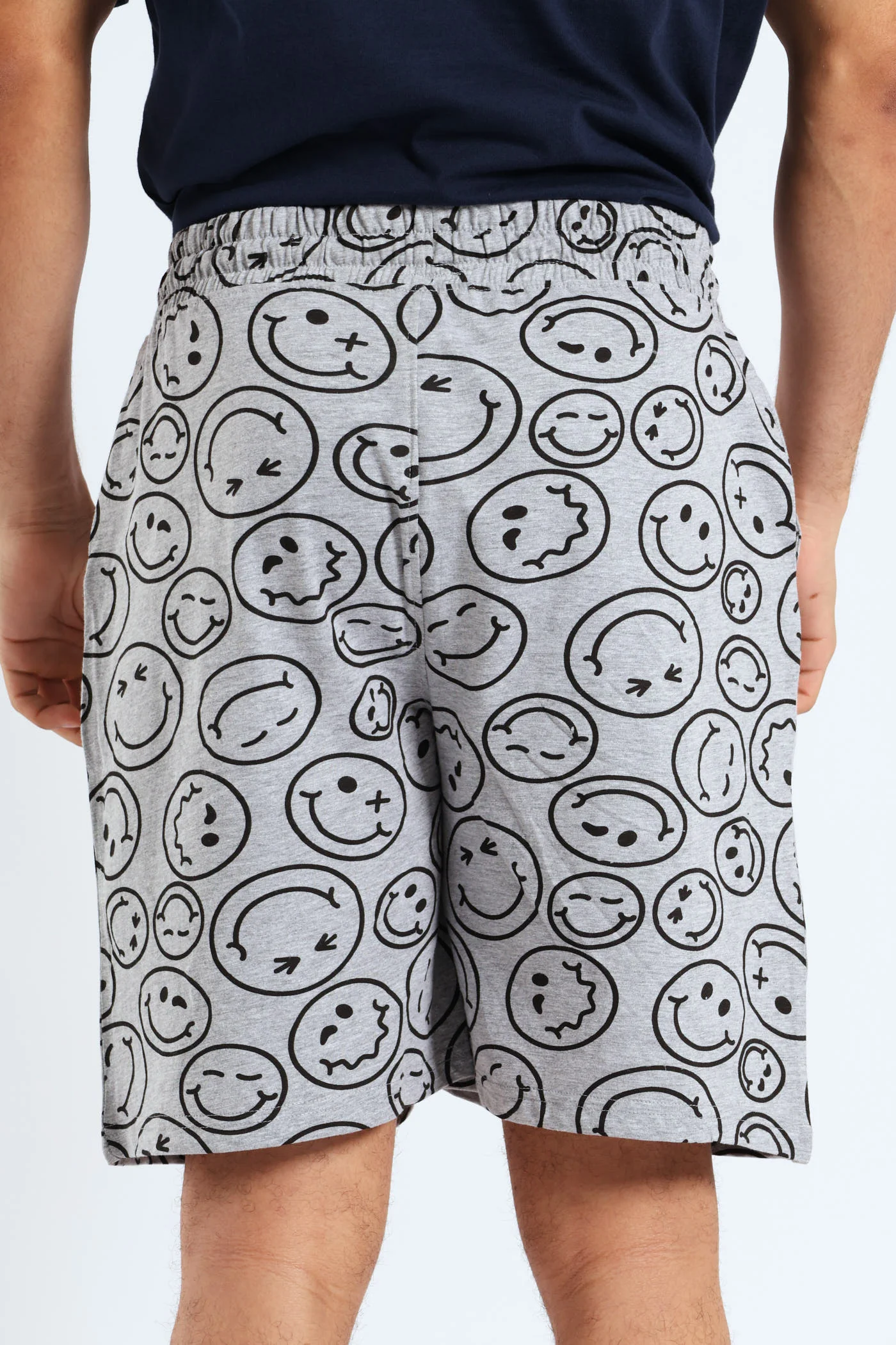 Smiley Faces Print Knit Shorts - Grey Melange - Image 3