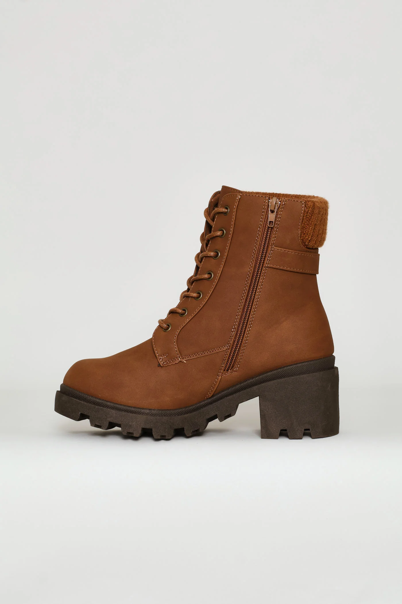 Sock Detail Chunky Military Boot - Tan - Image 5