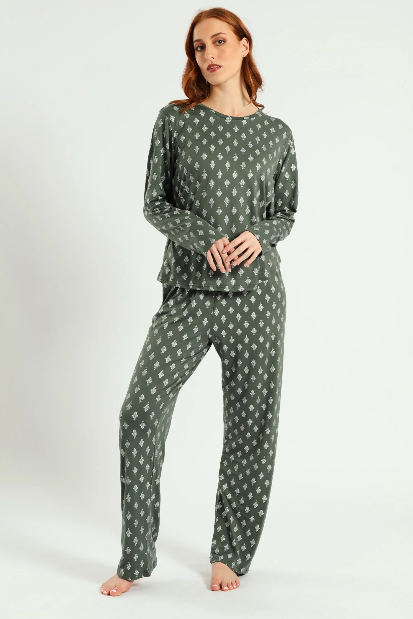 Soft Touch Silver Fern Top & Pant Set - Mid Green