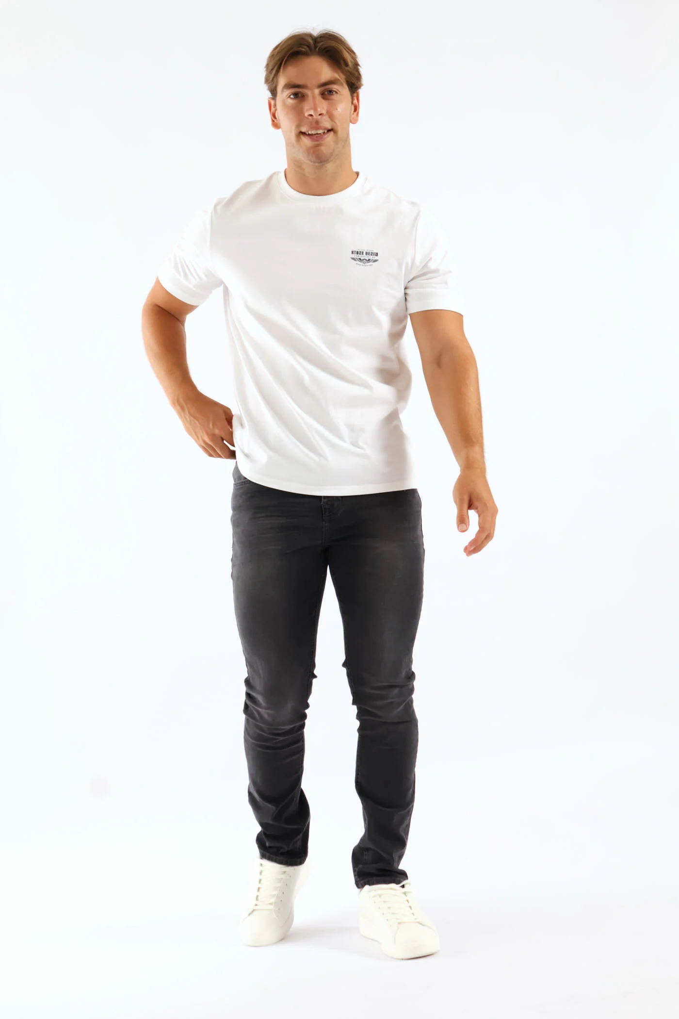 Stone Denim Wings Heavy Weight Chest Print Tee - White