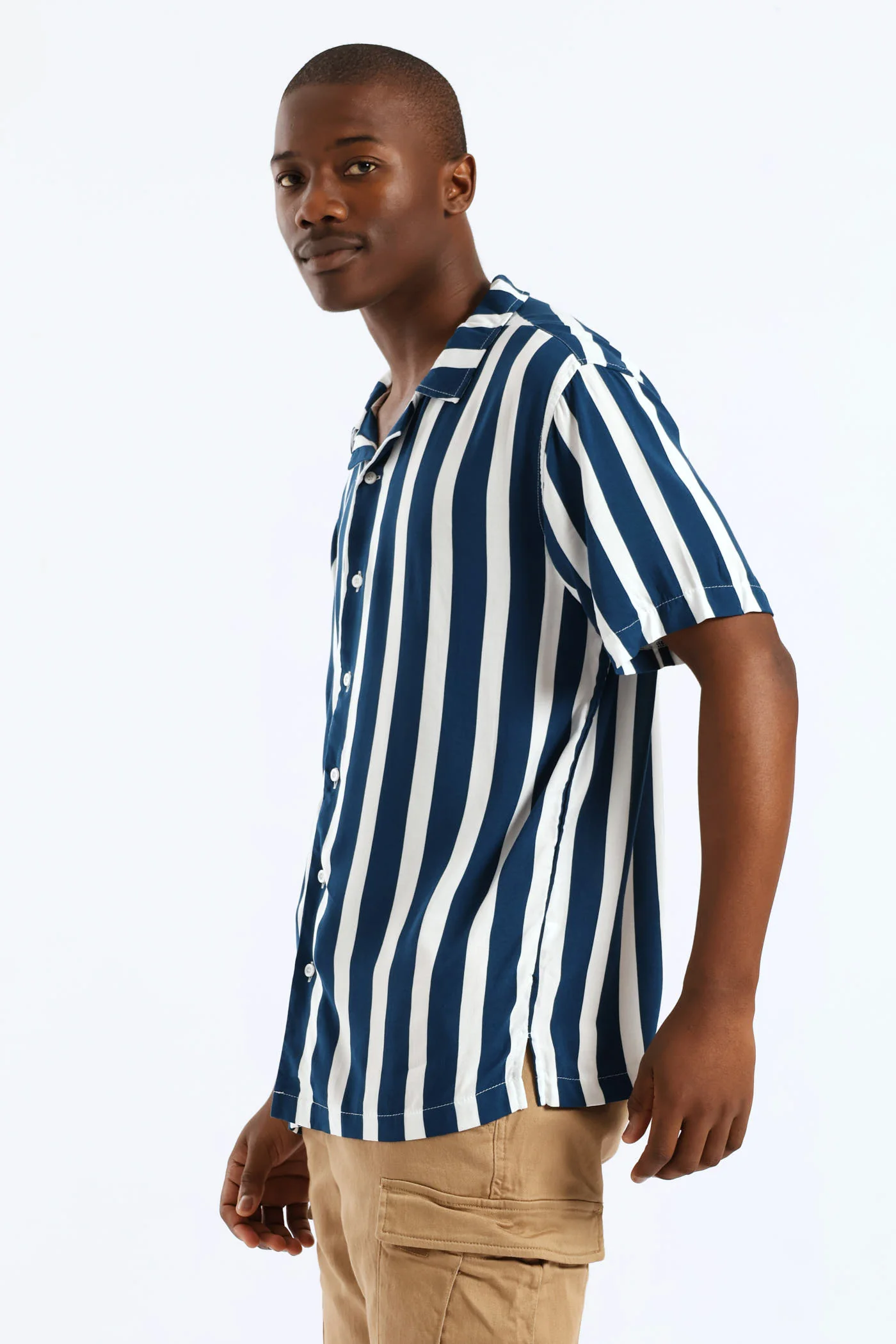 Stretch Vicose Shirt - Blue/White - Image 3