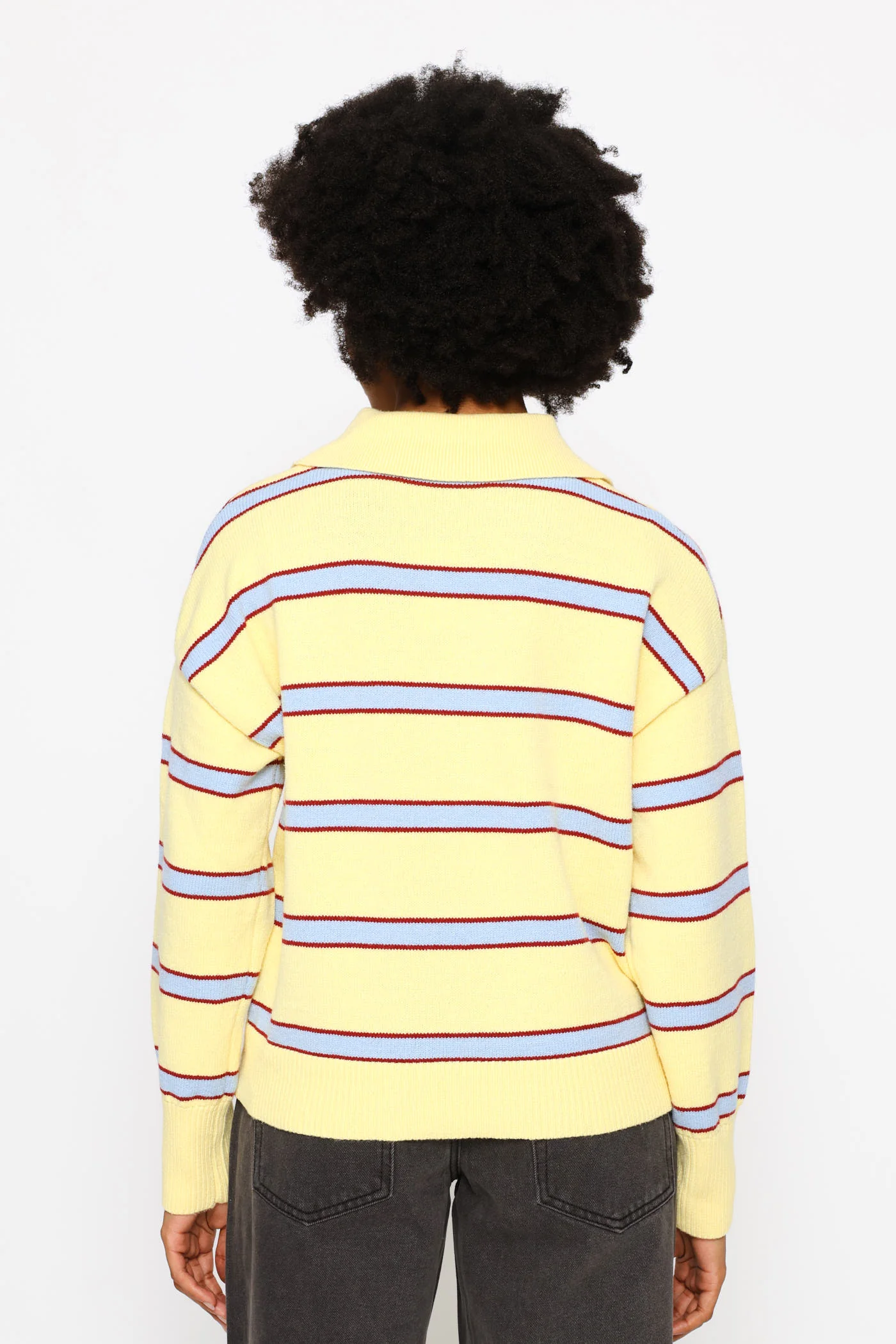Stripe Johnny Collar Pullover - Yellow - Image 4