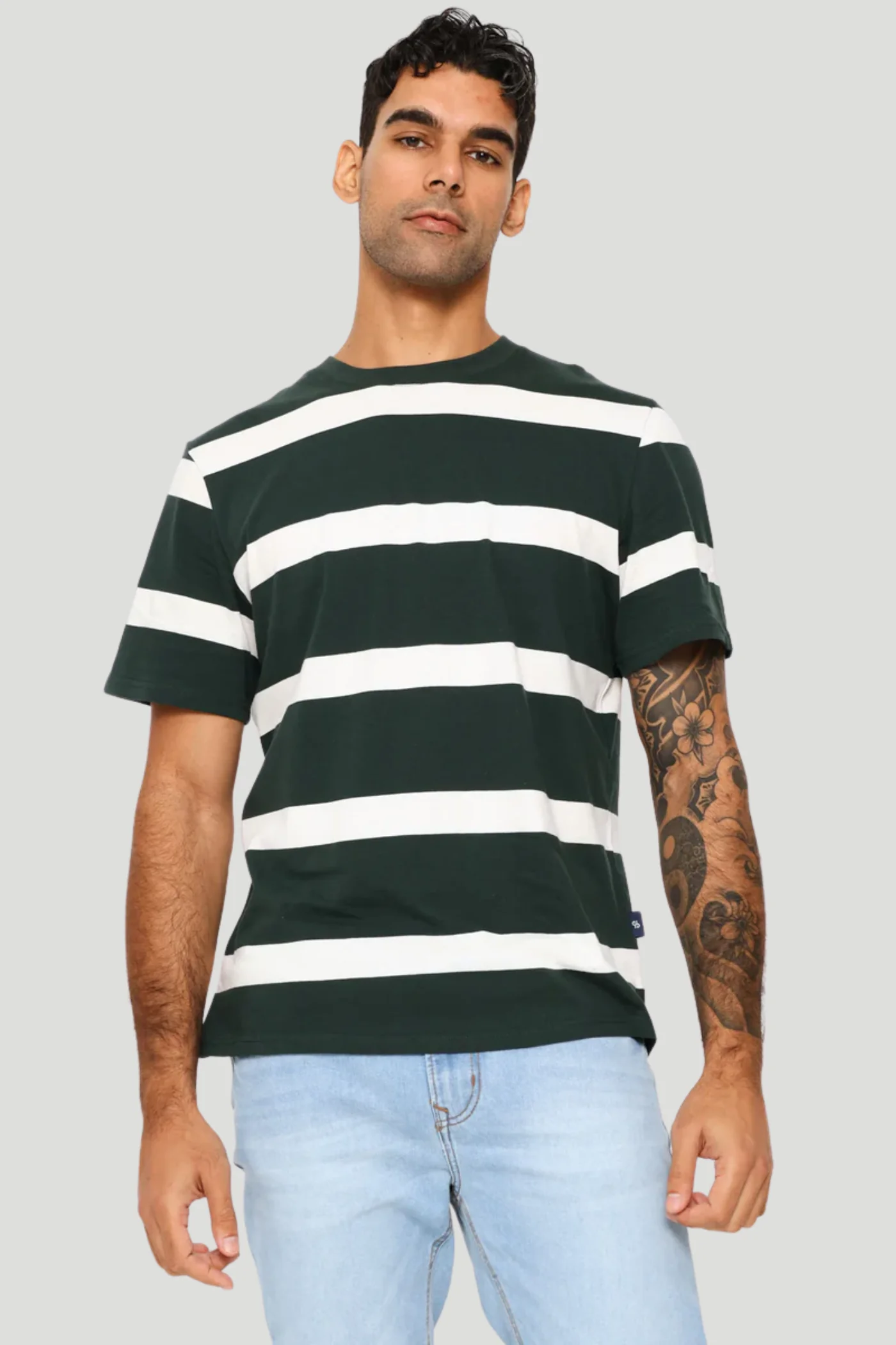Stripe Tee - Dark Green/Off White