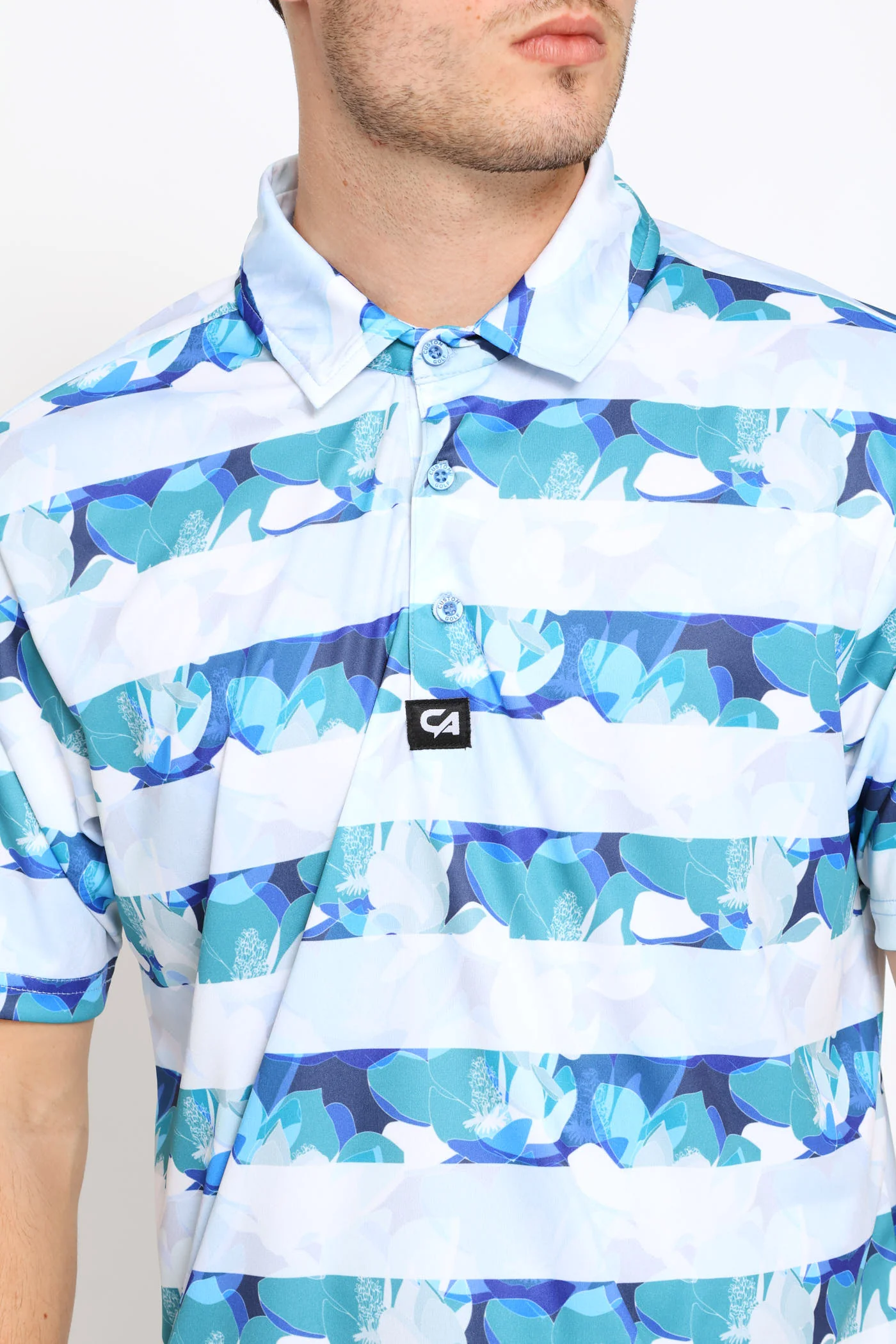 Striped Floral Golfer - White/Blue - Image 2