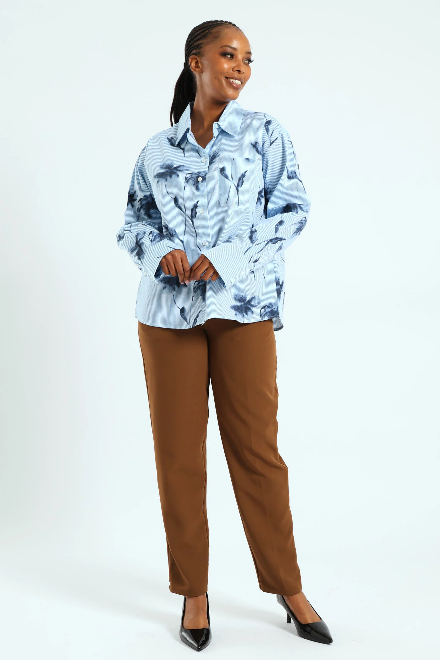 Striped Floral Shirt - Blue - Image 6