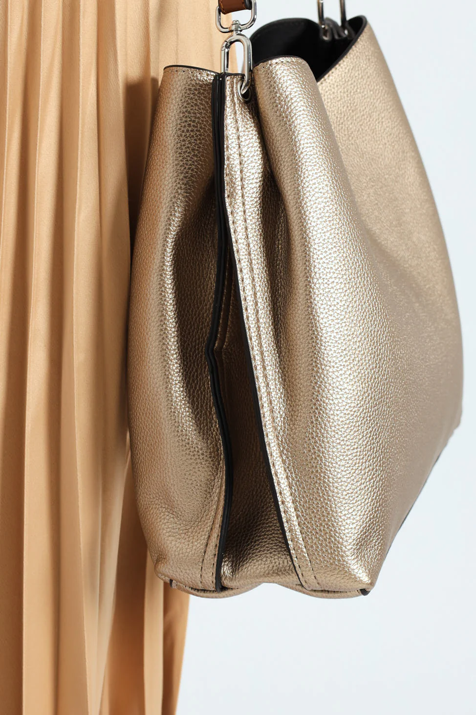 Tan Strap Hobo Bag - Champagne - Image 4